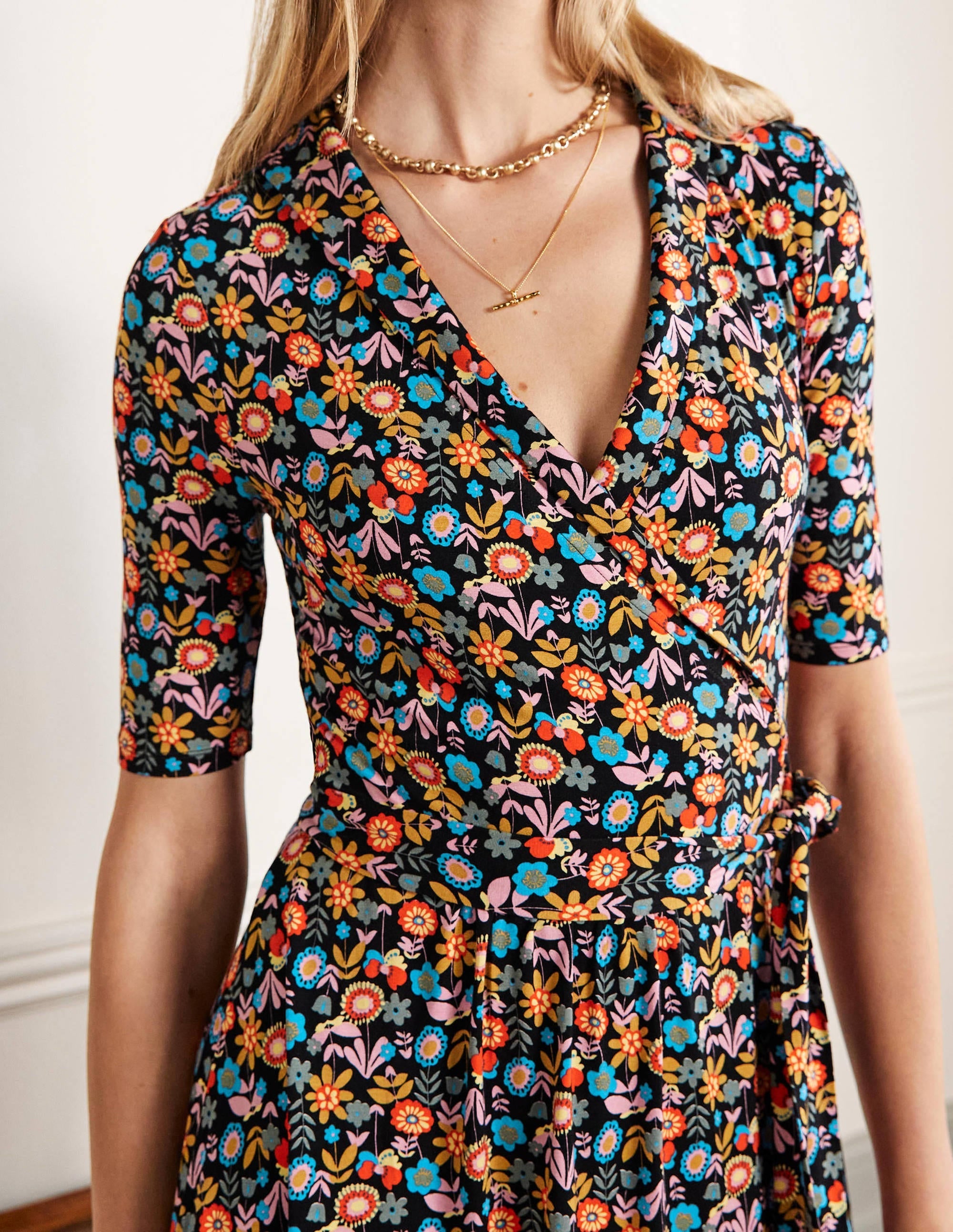 Lavinia Jersey Wrap Dress-Black, Flora Bloom - Image 2