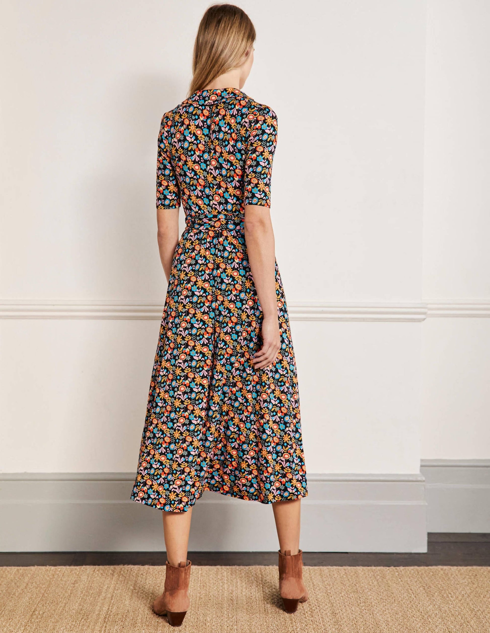 Lavinia Jersey Wrap Dress-Black, Flora Bloom-3