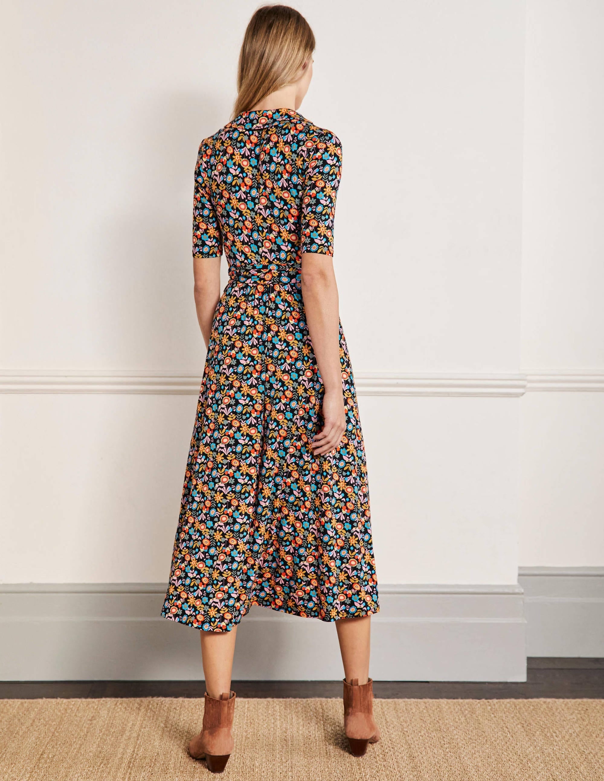 Lavinia Jersey Wrap Dress-Black, Flora Bloom - Image 3