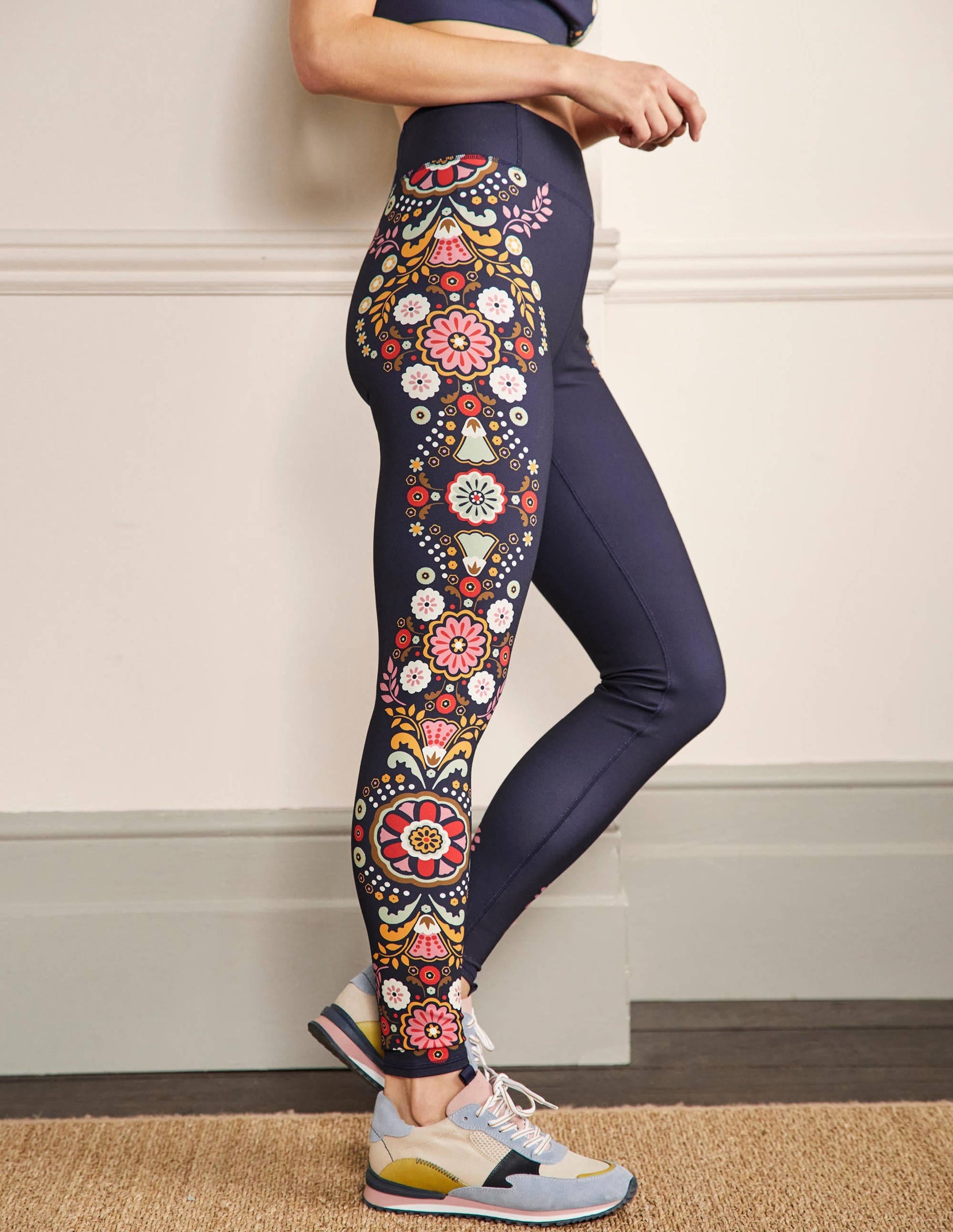 High Waisted Leggings-Navy, Opulent Garden-1