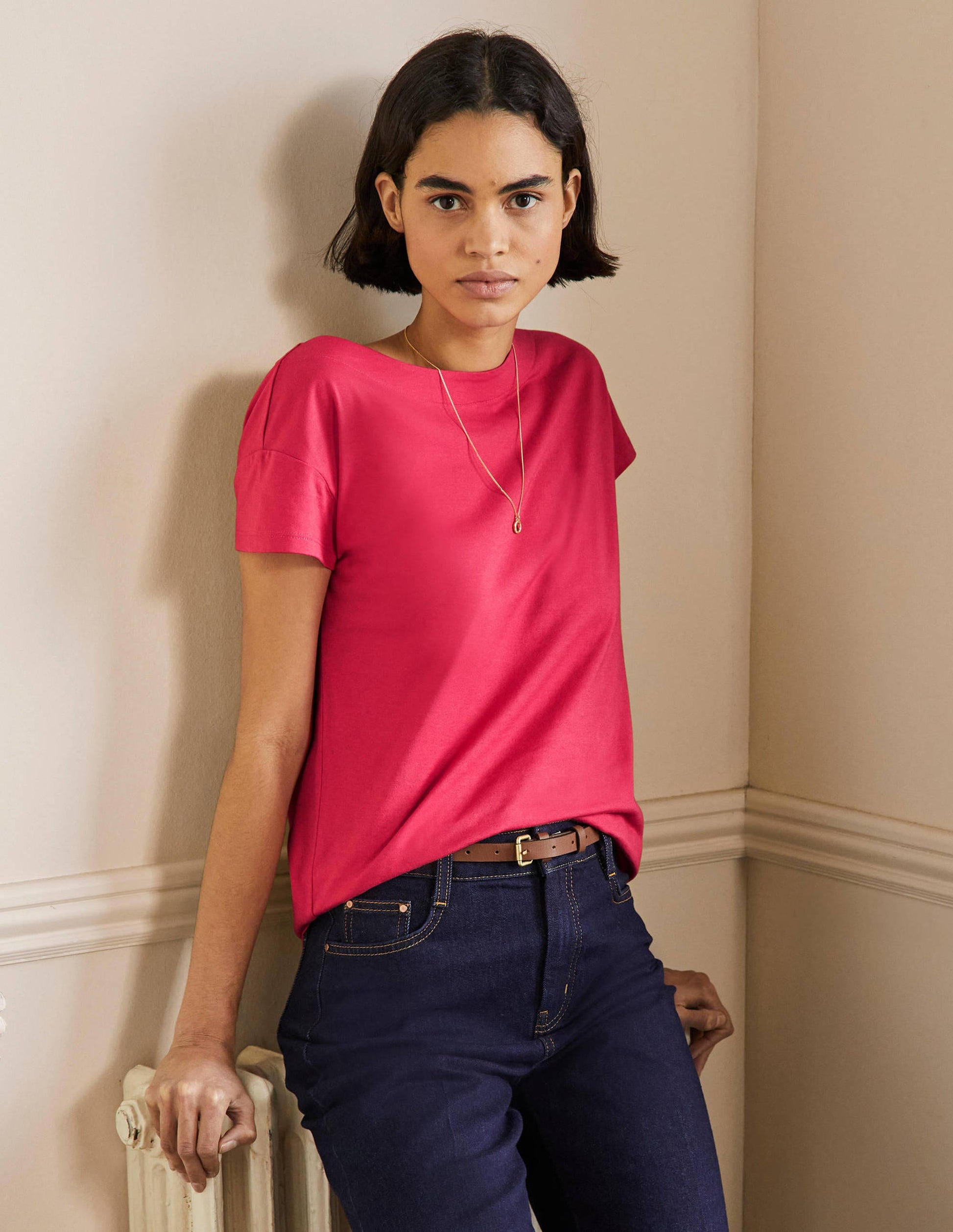 Supersoft Boat Neck T-Shirt-Radish-1