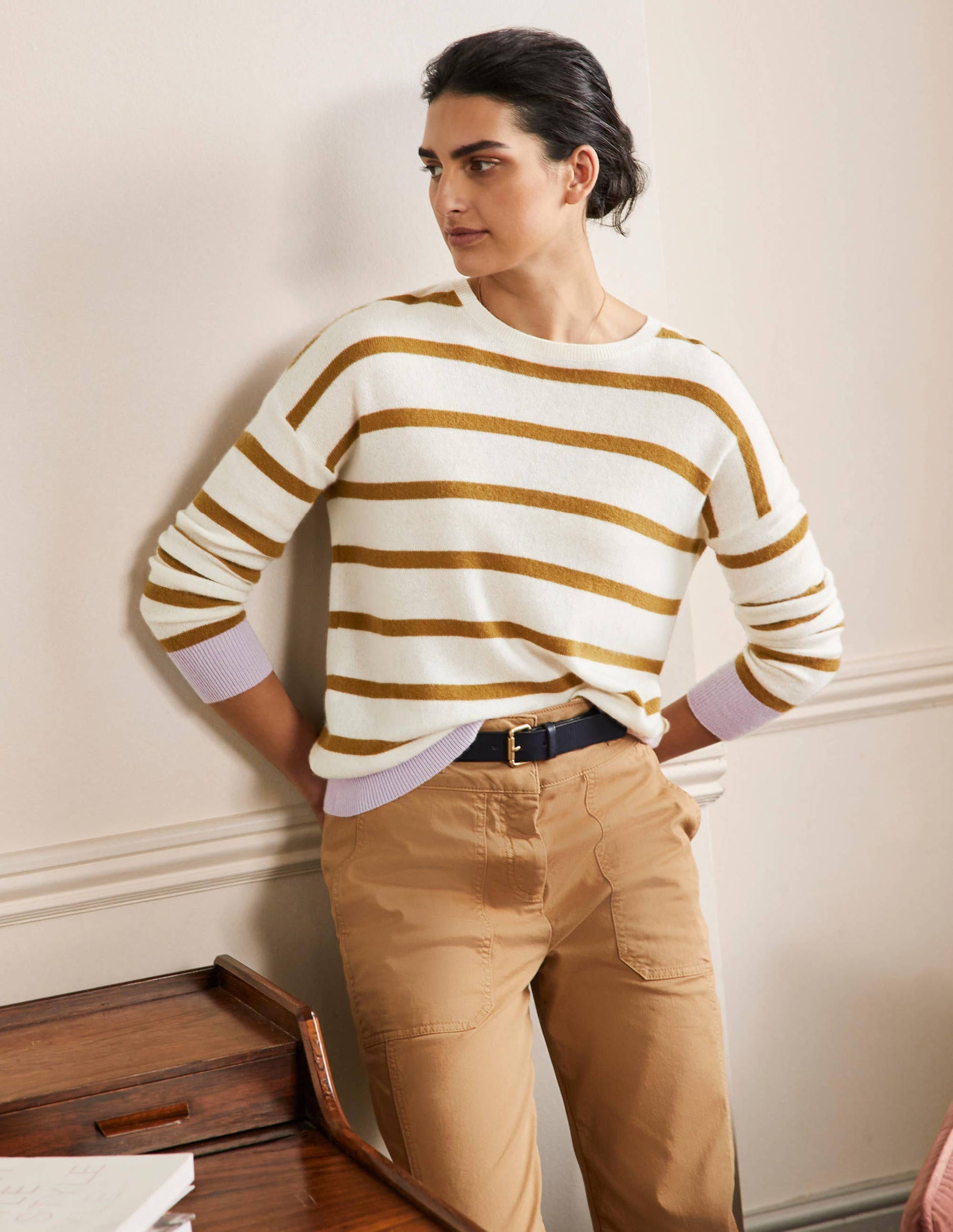 Striped Cashmere Jumper-Ivory Melange Stripe-1