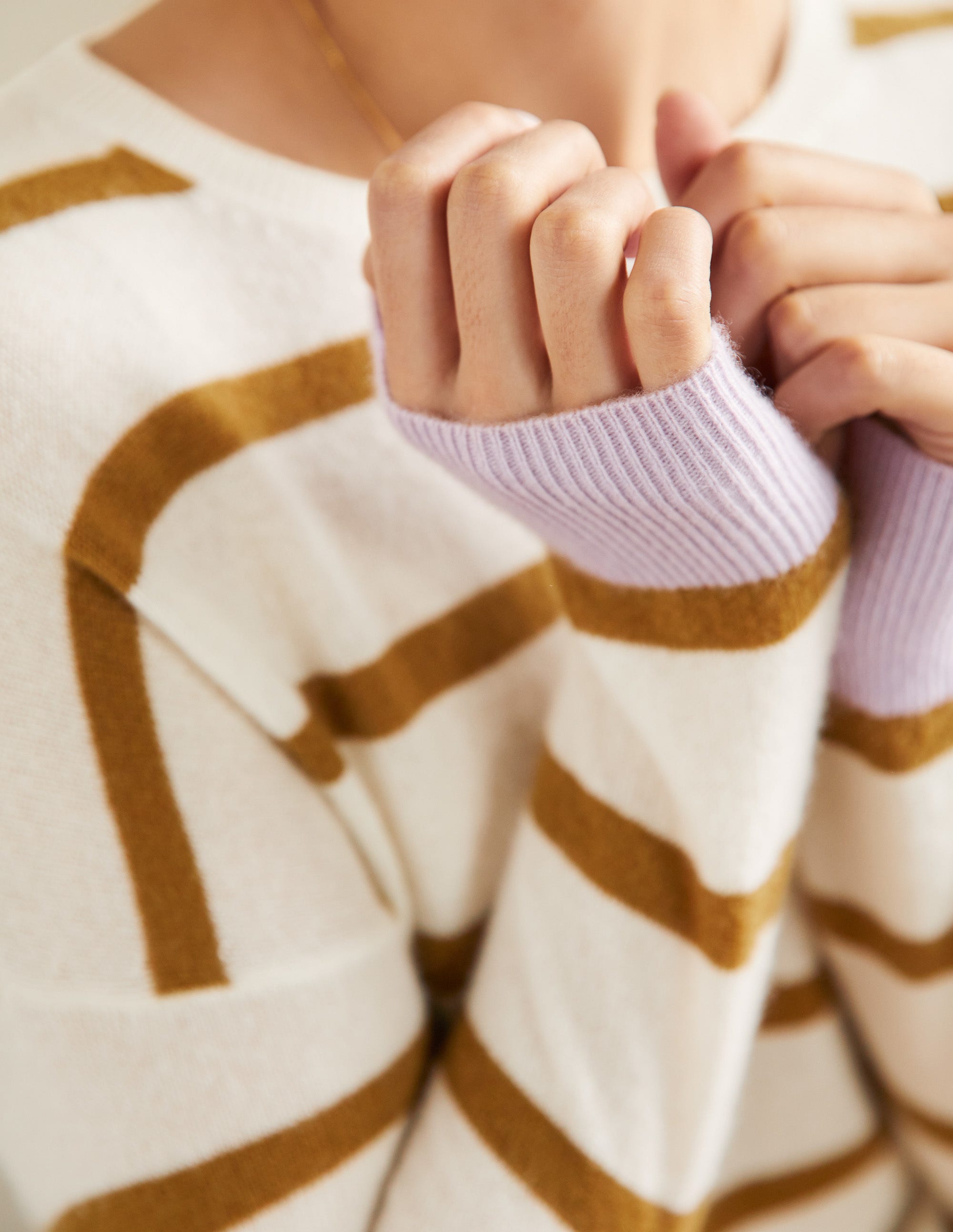 Striped Cashmere Jumper-Ivory Melange Stripe - Image 2