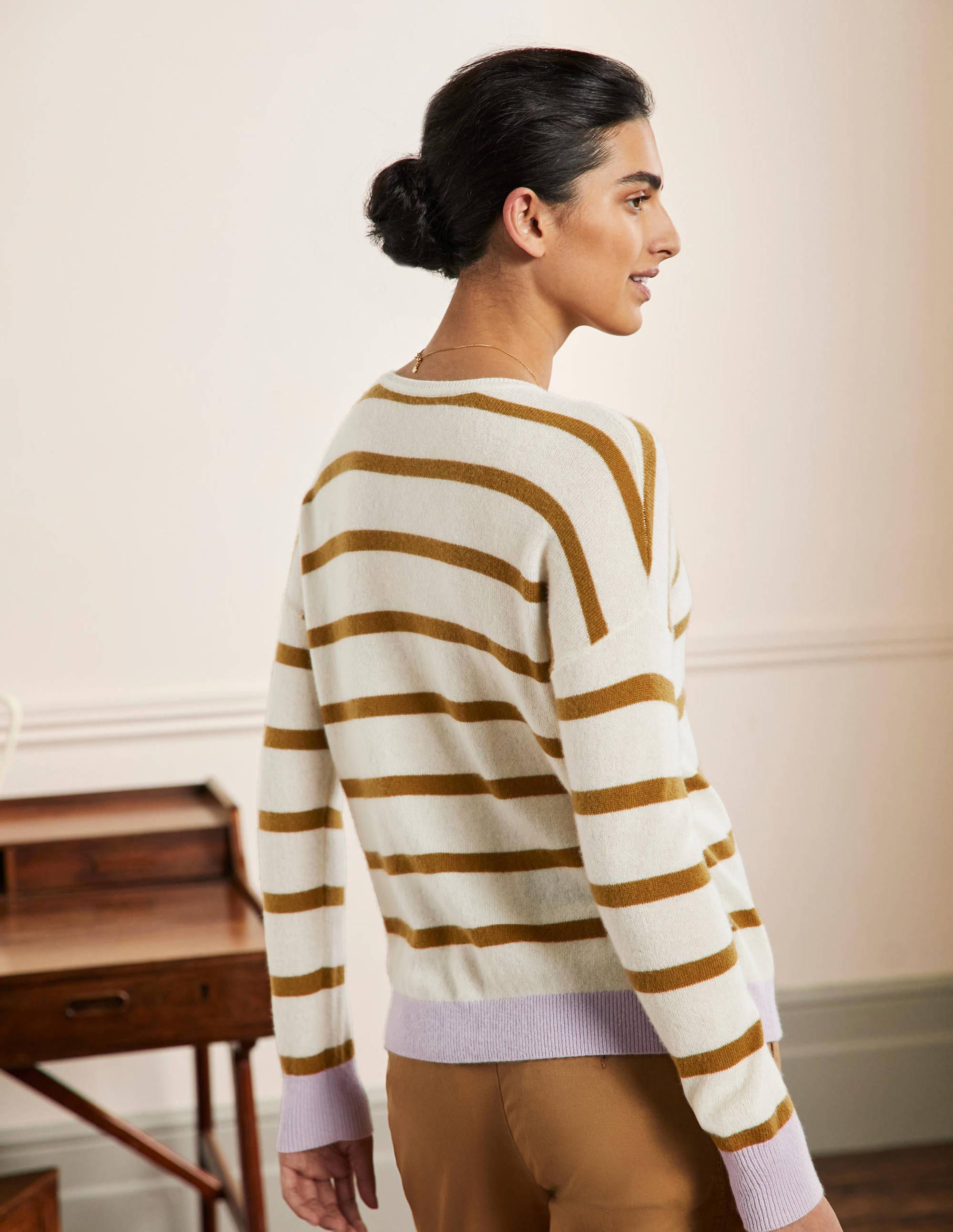 Striped Cashmere Jumper-Ivory Melange Stripe - Image 3