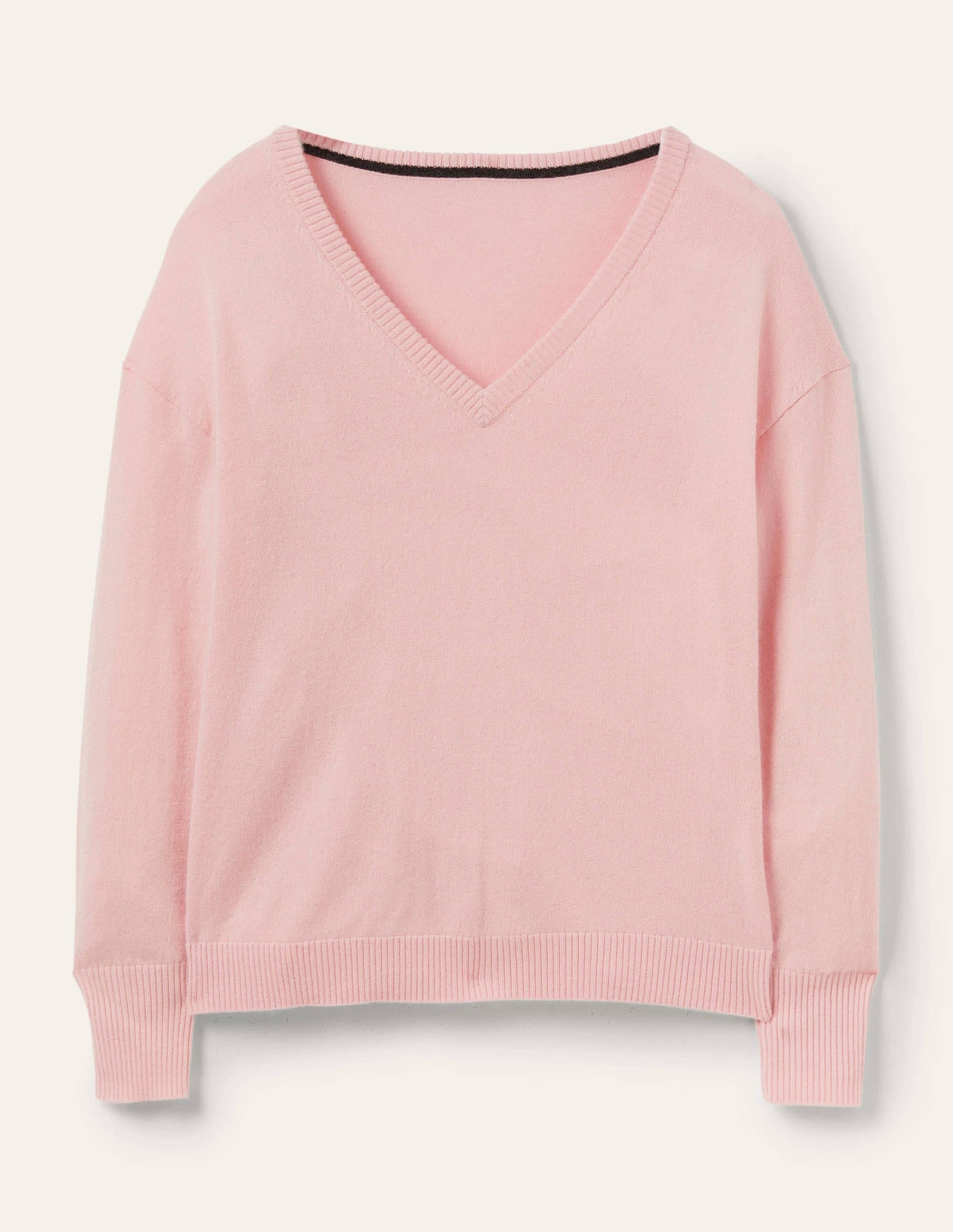 Cashmere V-neck Relaxed Jumper-Pink Blush-5