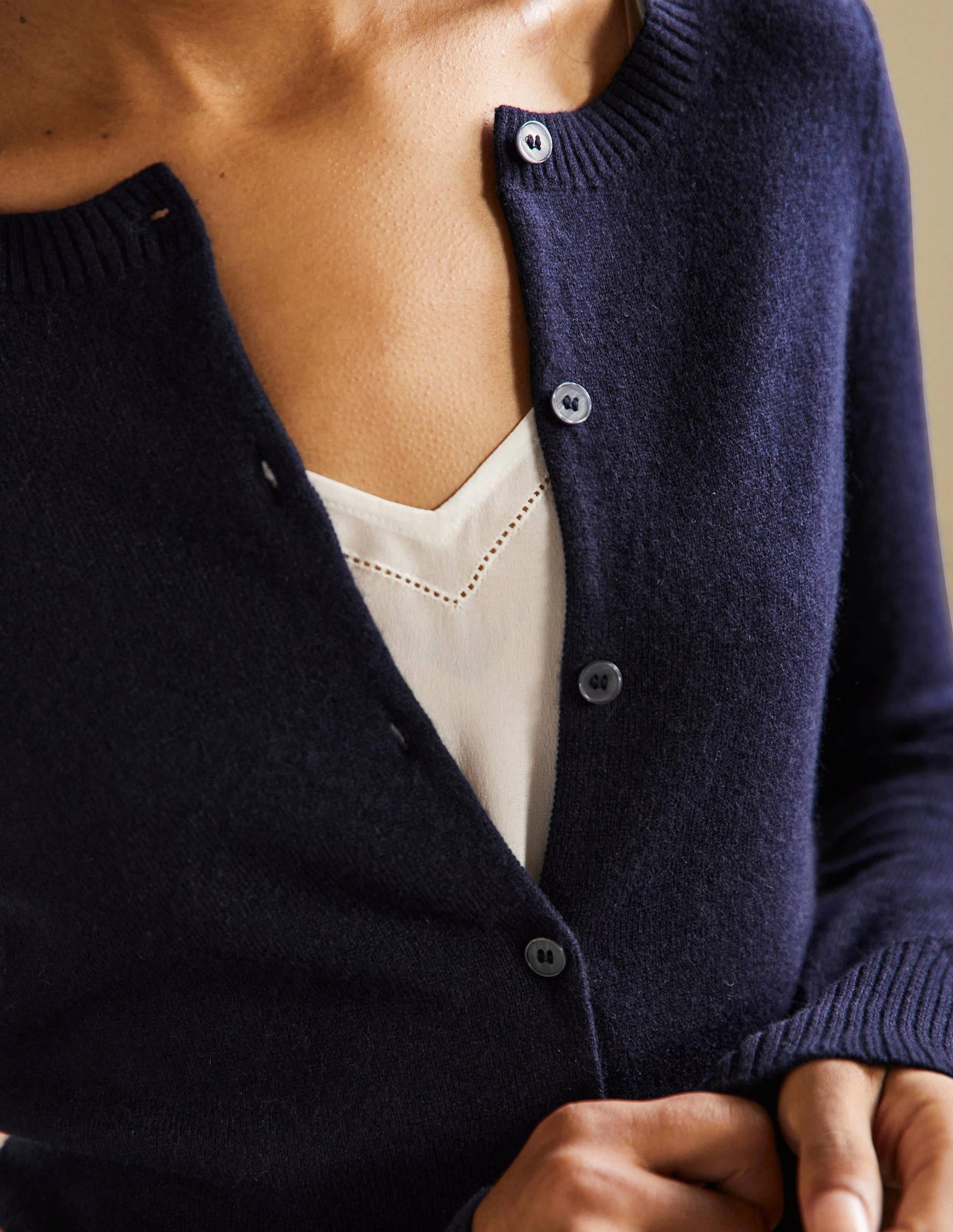 Cashmere Cropped Cardigan-Navy-2