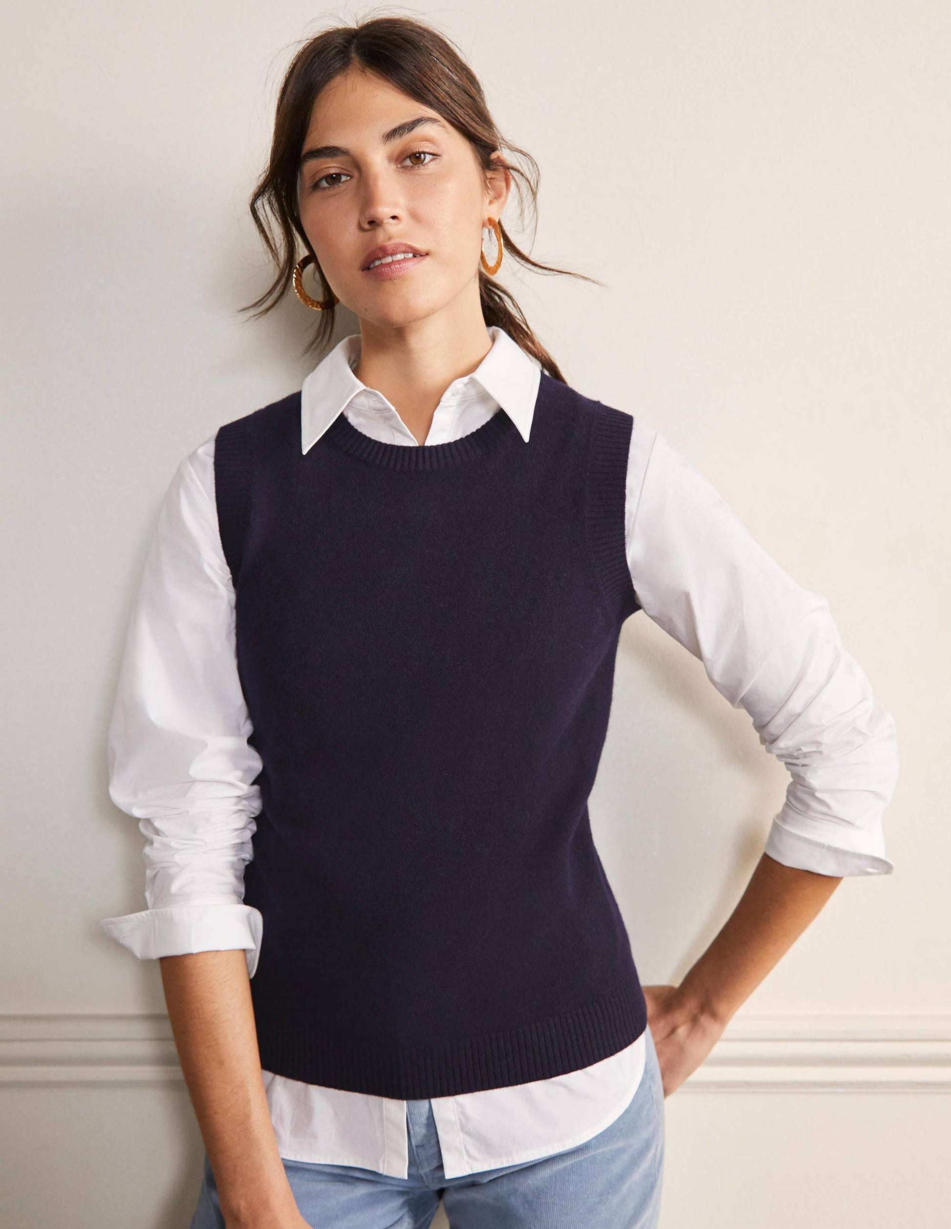 Cashmere Knitted Tank Top-Navy-1