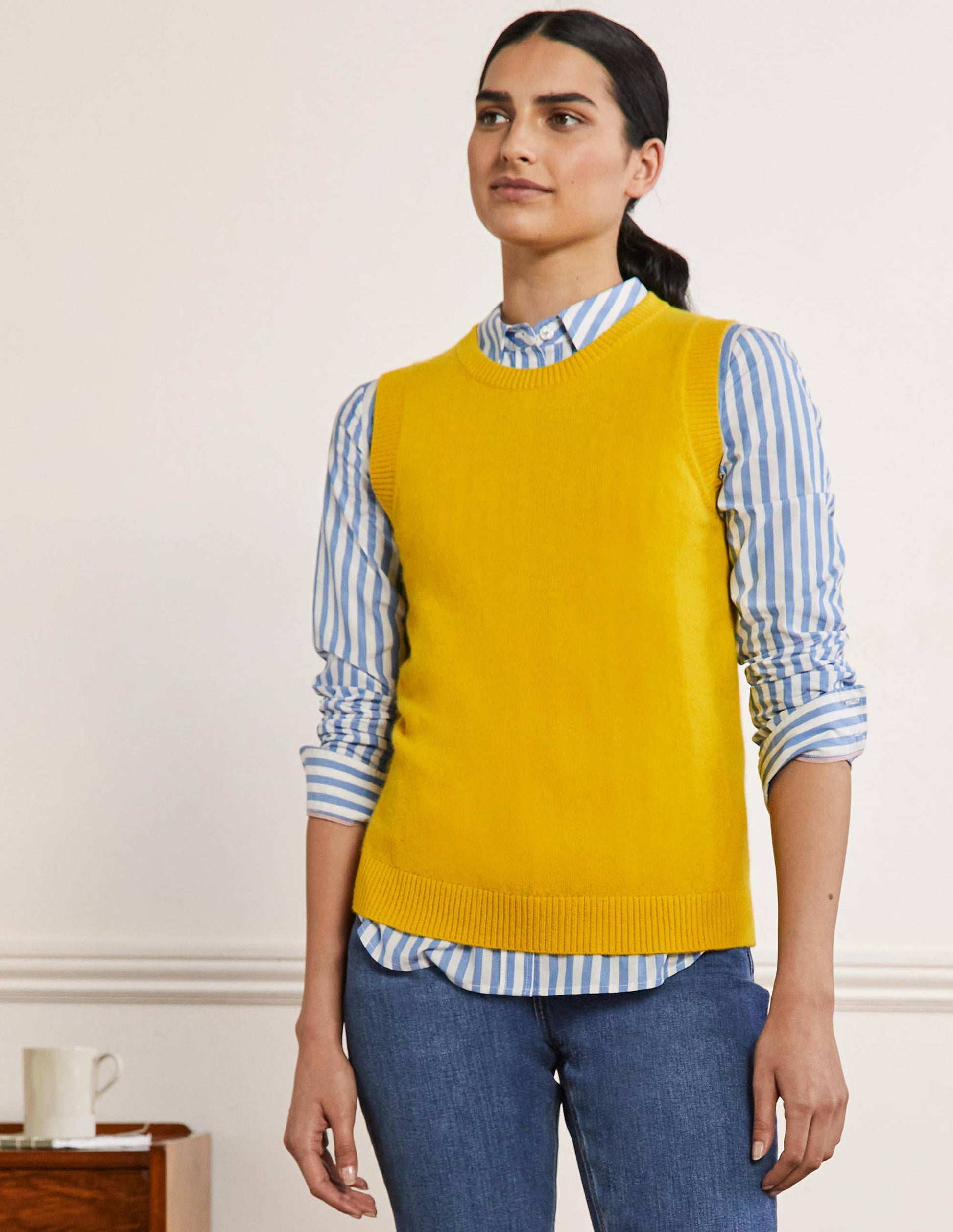 Cashmere Knitted Tank Top-Citrine Yellow-1