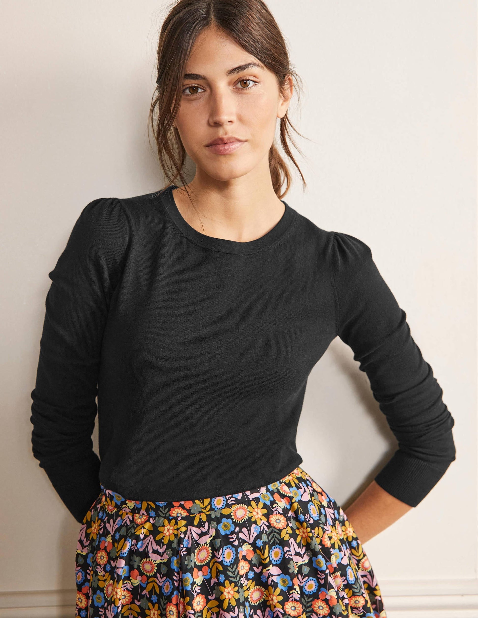 Cotton Crew Neck Jumper-Black-1