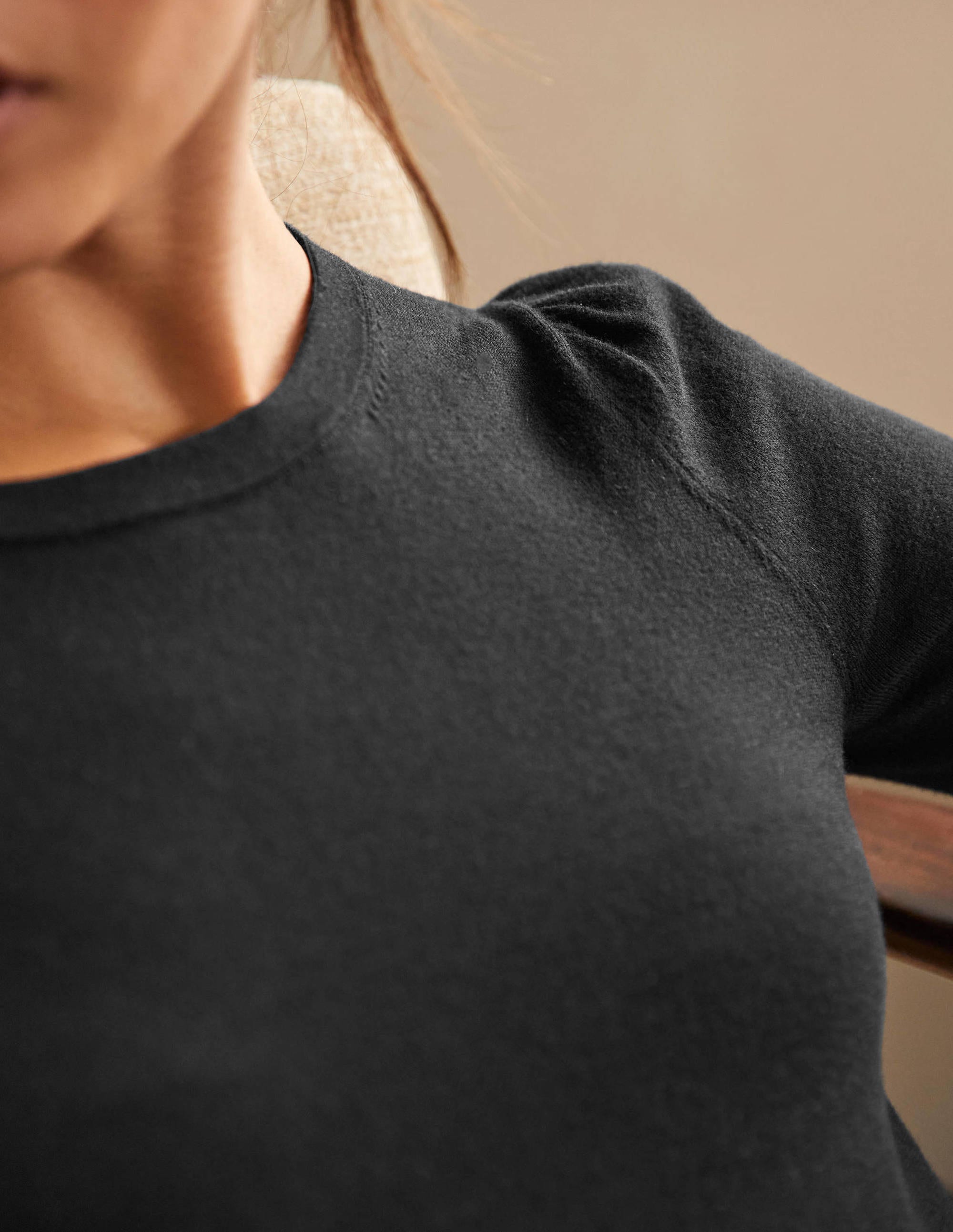Cotton Crew Neck Jumper-Black - Image 2