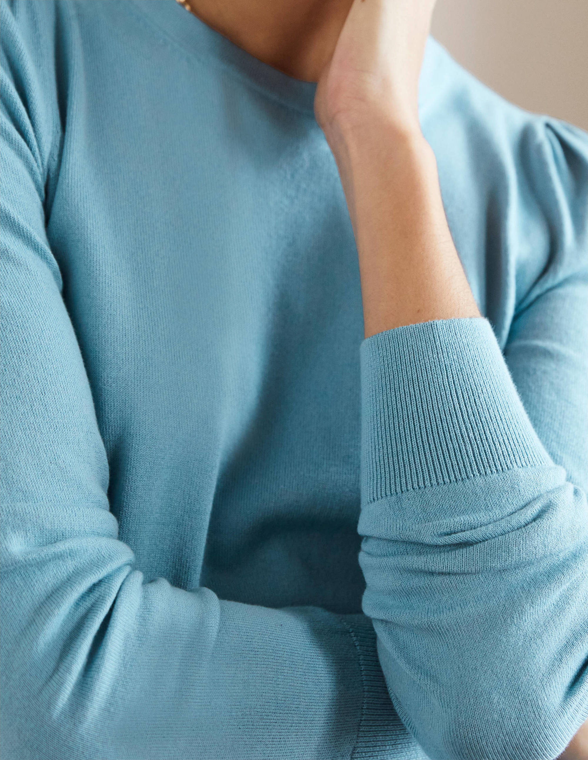 Cotton Crew Neck Jumper-Dusty Blue - Image 2