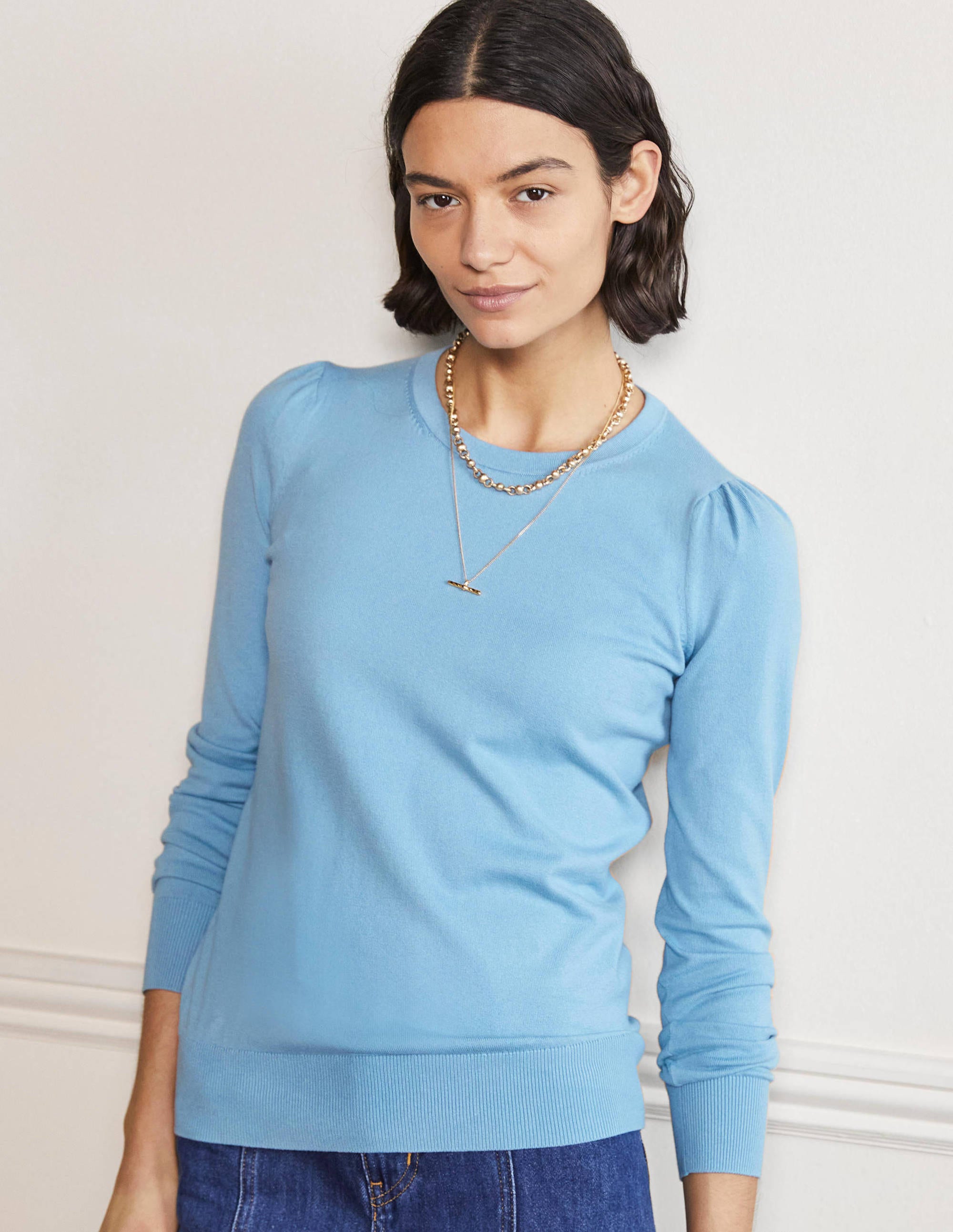 Cotton Crew Neck Jumper-Dusty Blue - Image 4