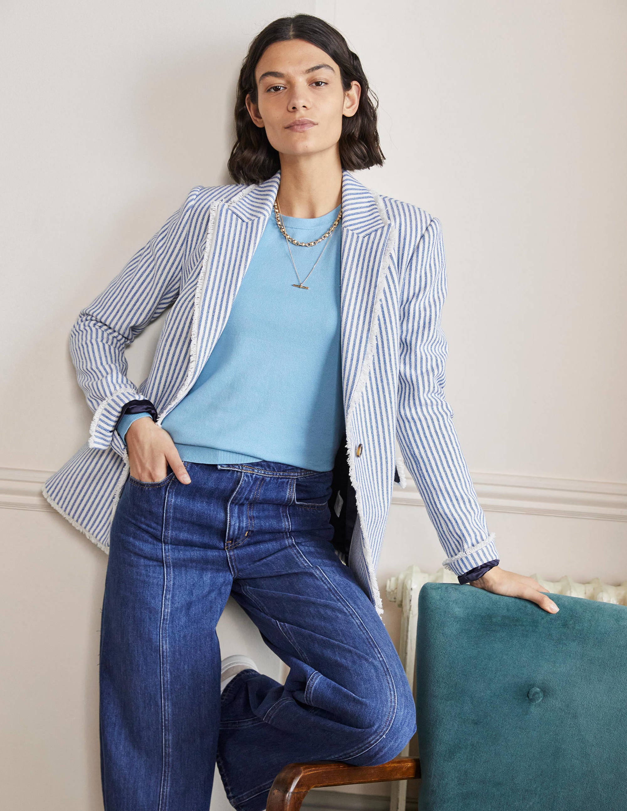 Cotton Crew Neck Jumper-Dusty Blue - Image 5