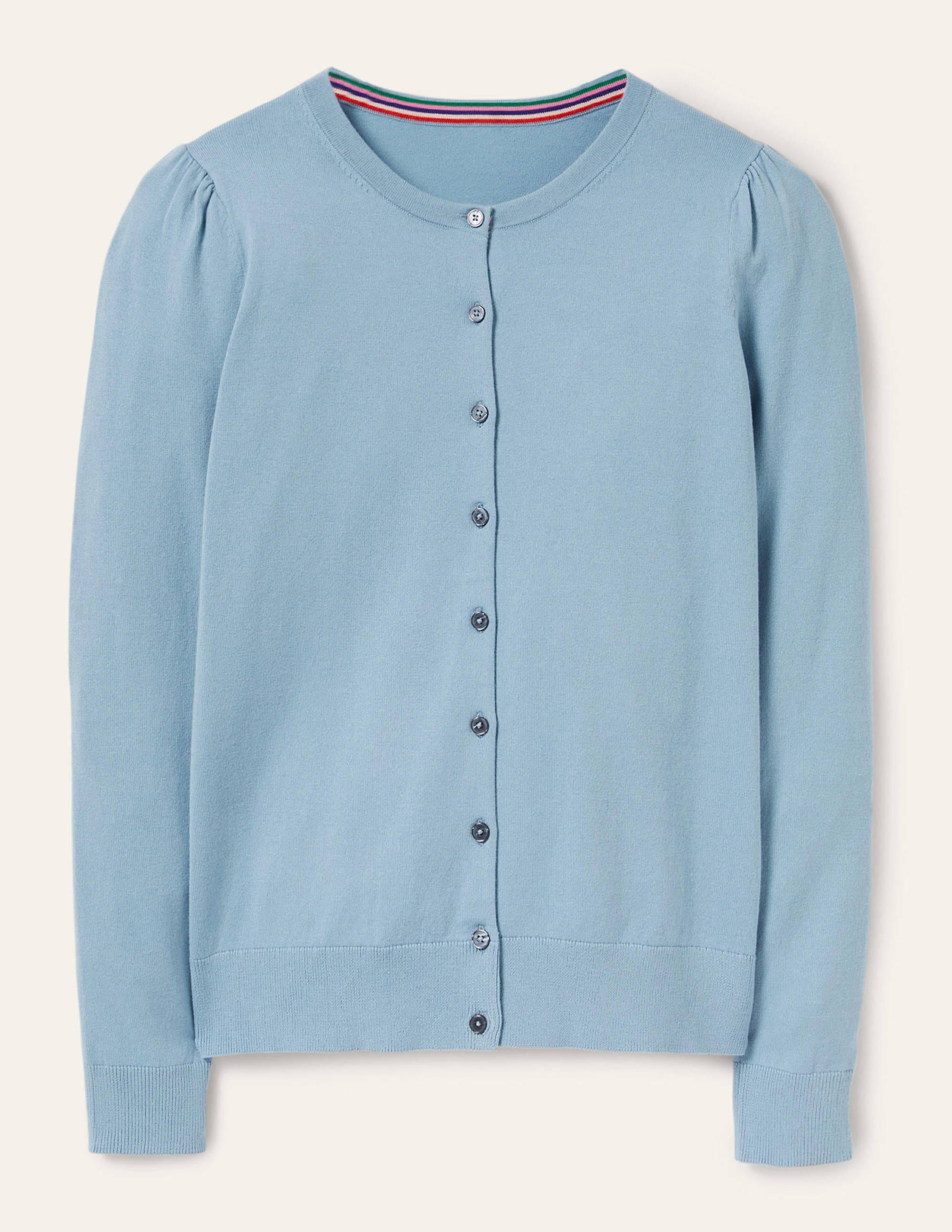 Cotton Crew Neck Cardigan-Dusty Blue - Image 6