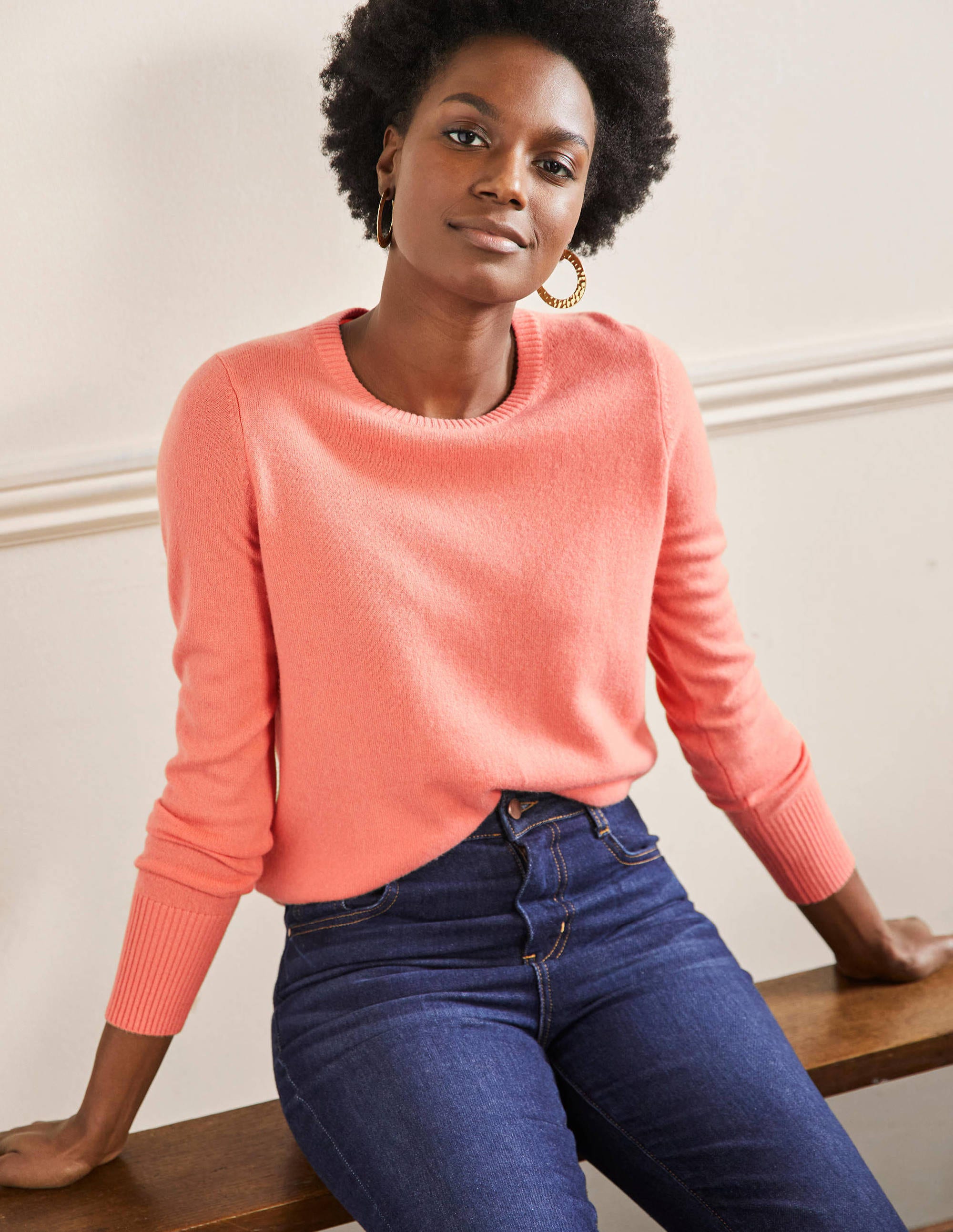 Cashmere Crew Neck Jumper-Chalky Coral - Image 1