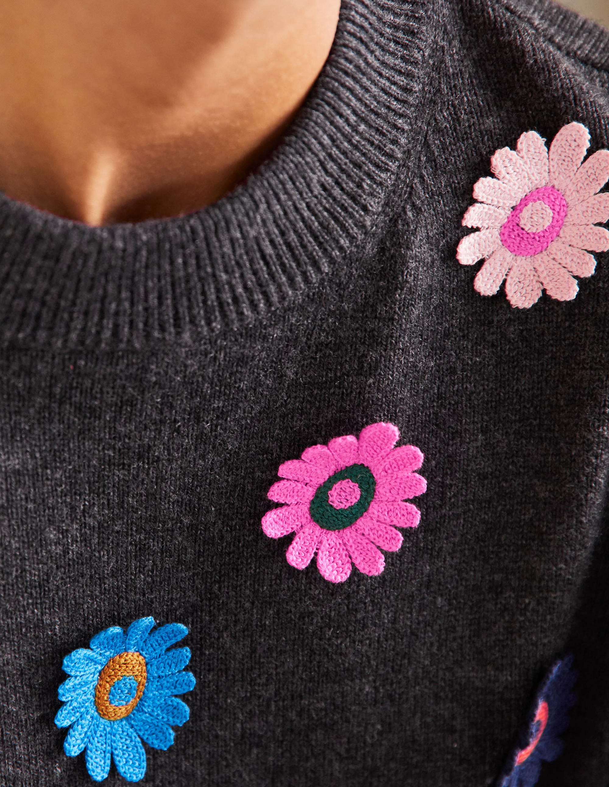 Relaxed Embroidered Jumper-Charcoal Melange, Sunflower - Image 2