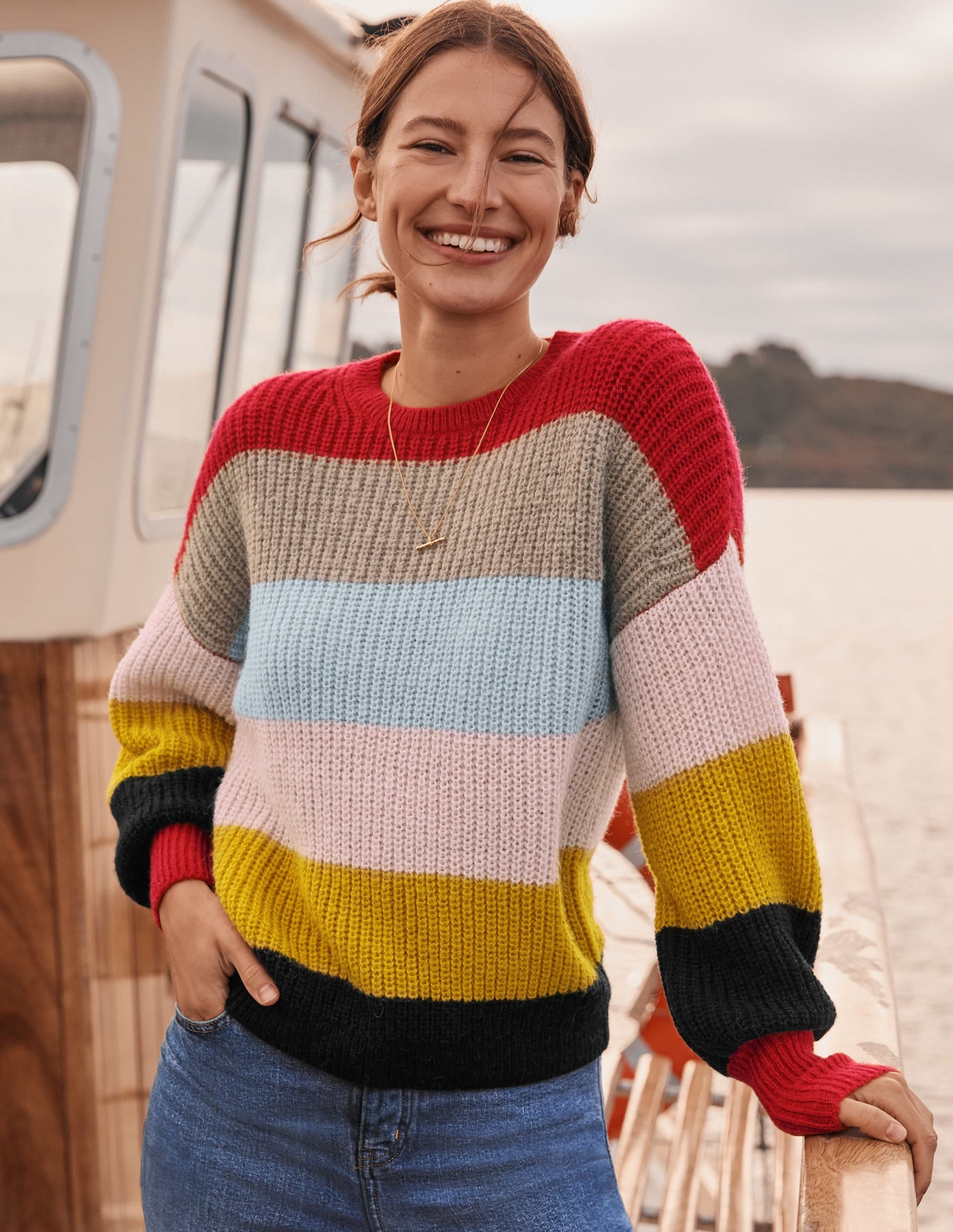 Blouson Cuff Fluffy Jumper-Fluffy Rainbow Multi Stripe-7