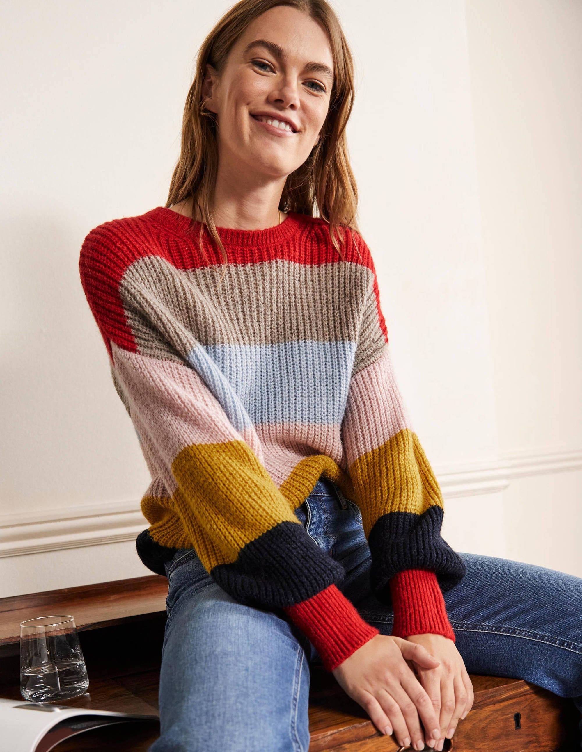 Blouson Cuff Fluffy Jumper-Fluffy Rainbow Multi Stripe - Image 1
