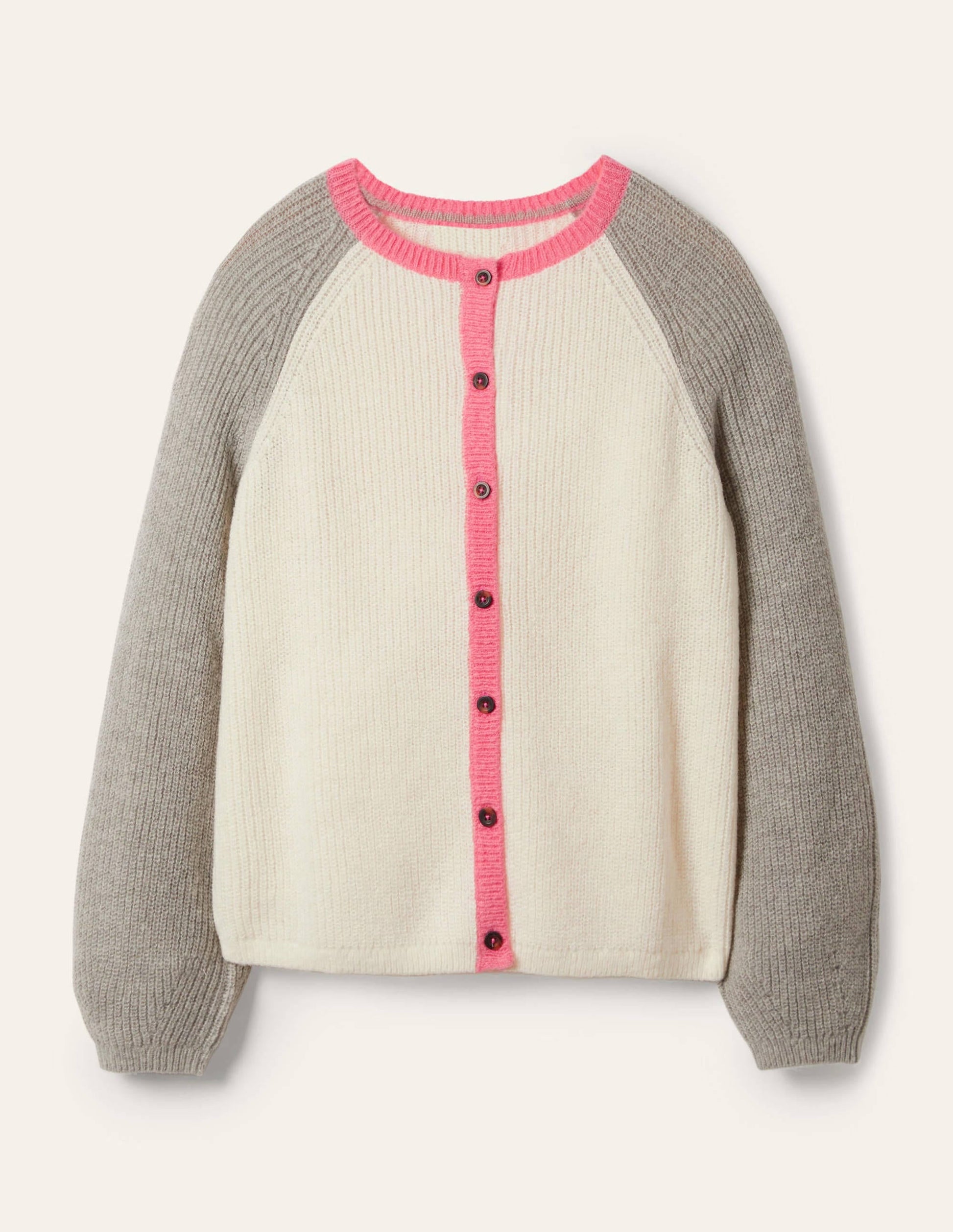 Fluffy Colourblock Cardigan-Ivory, Grey Melange-5
