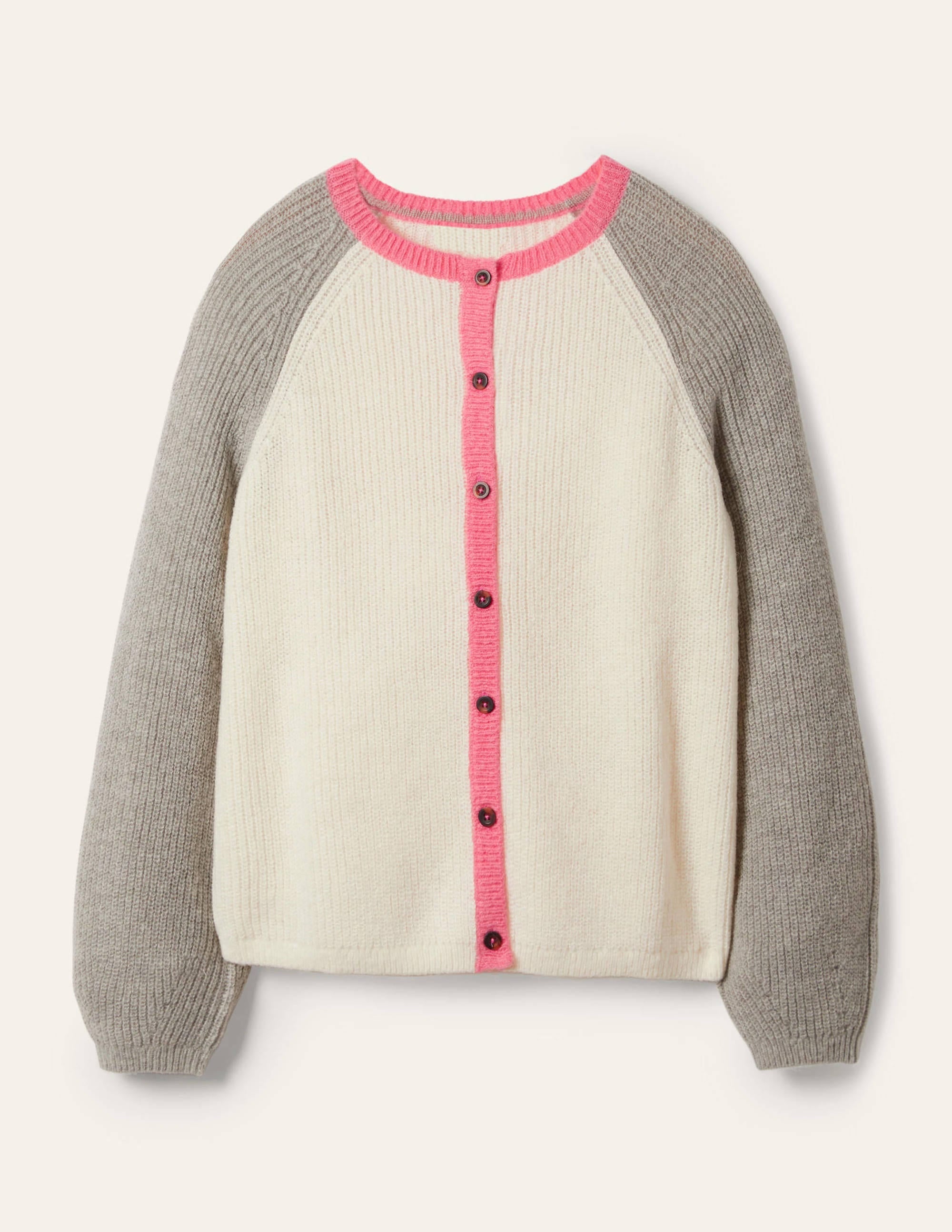 Fluffy Colourblock Cardigan-Ivory, Grey Melange - Image 5