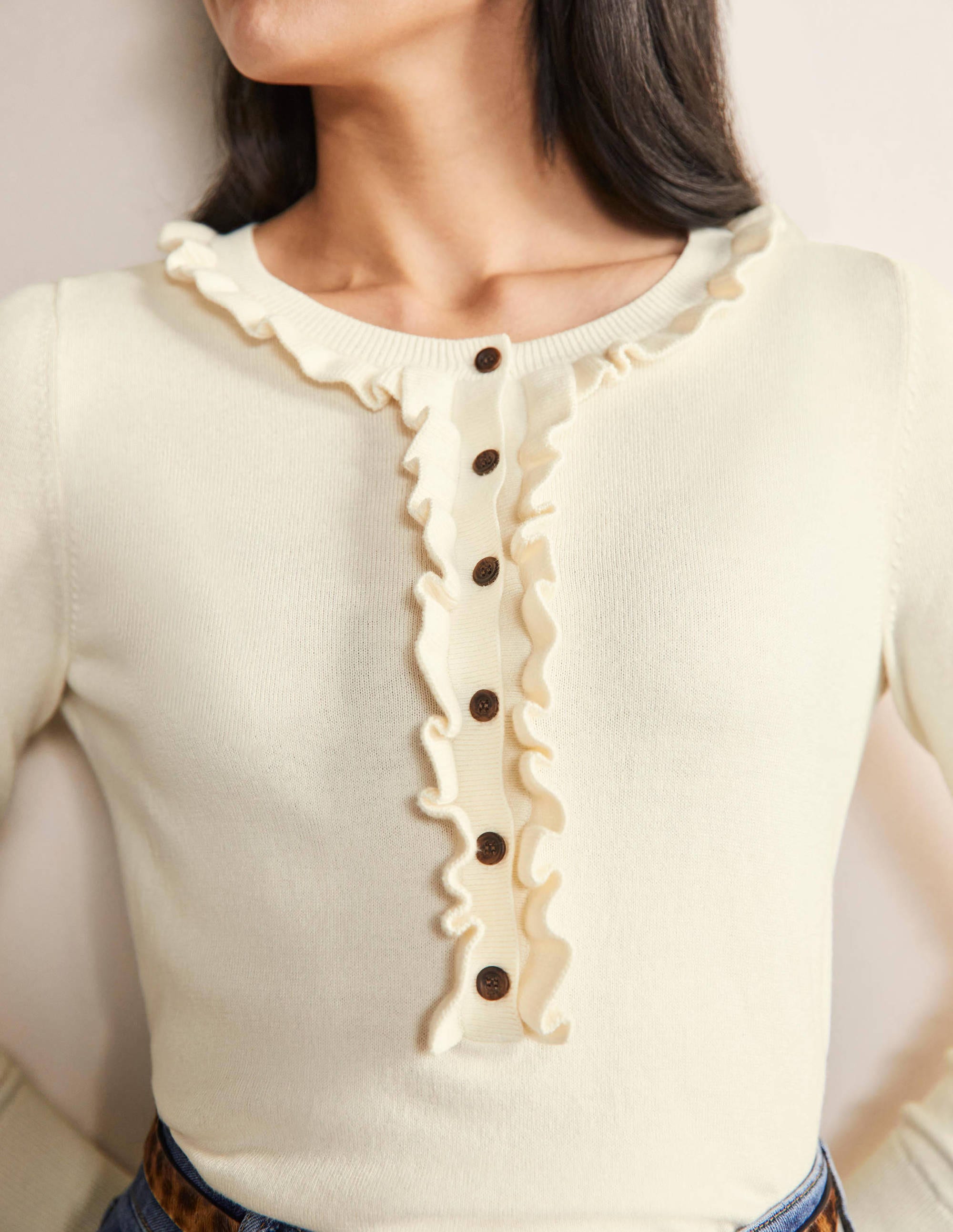 Frill Detail Henley Jumper-Ivory - Image 2