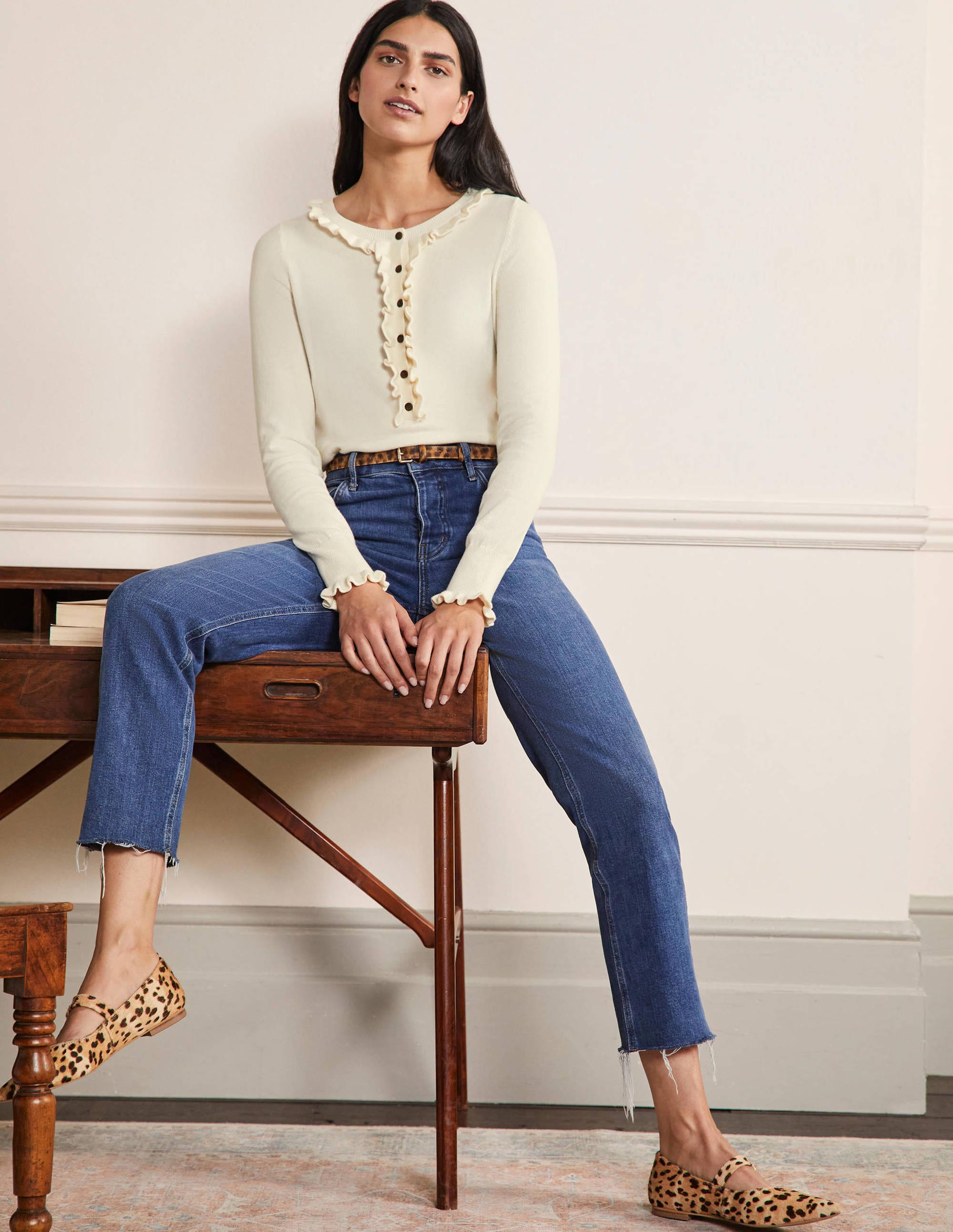 Frill Detail Henley Jumper-Ivory - Image 4
