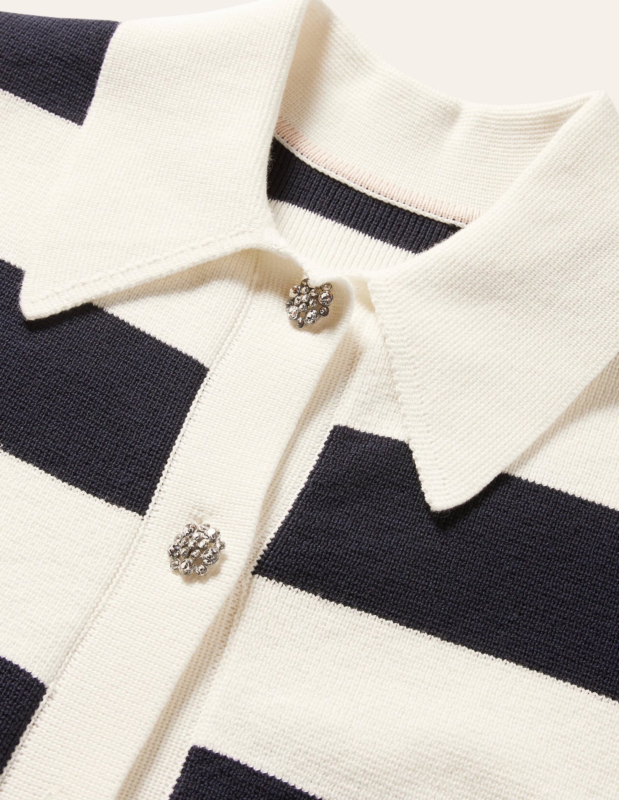 Jewel Button Collared Cardigan-Ivory Mélange, Navy Stripe - Image 6