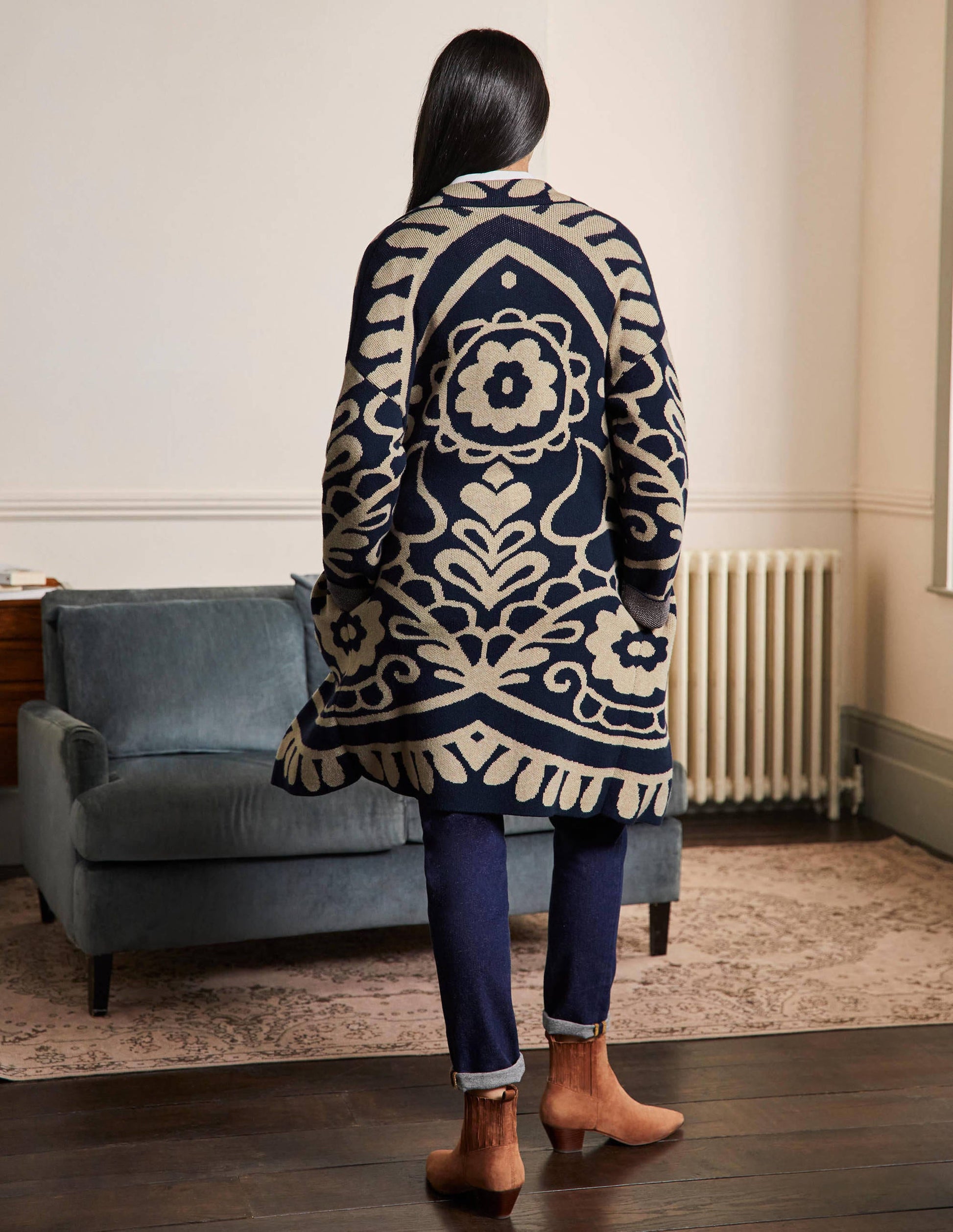 Longline Knitted Coatigan-Navy, Chinchilla Melange-3