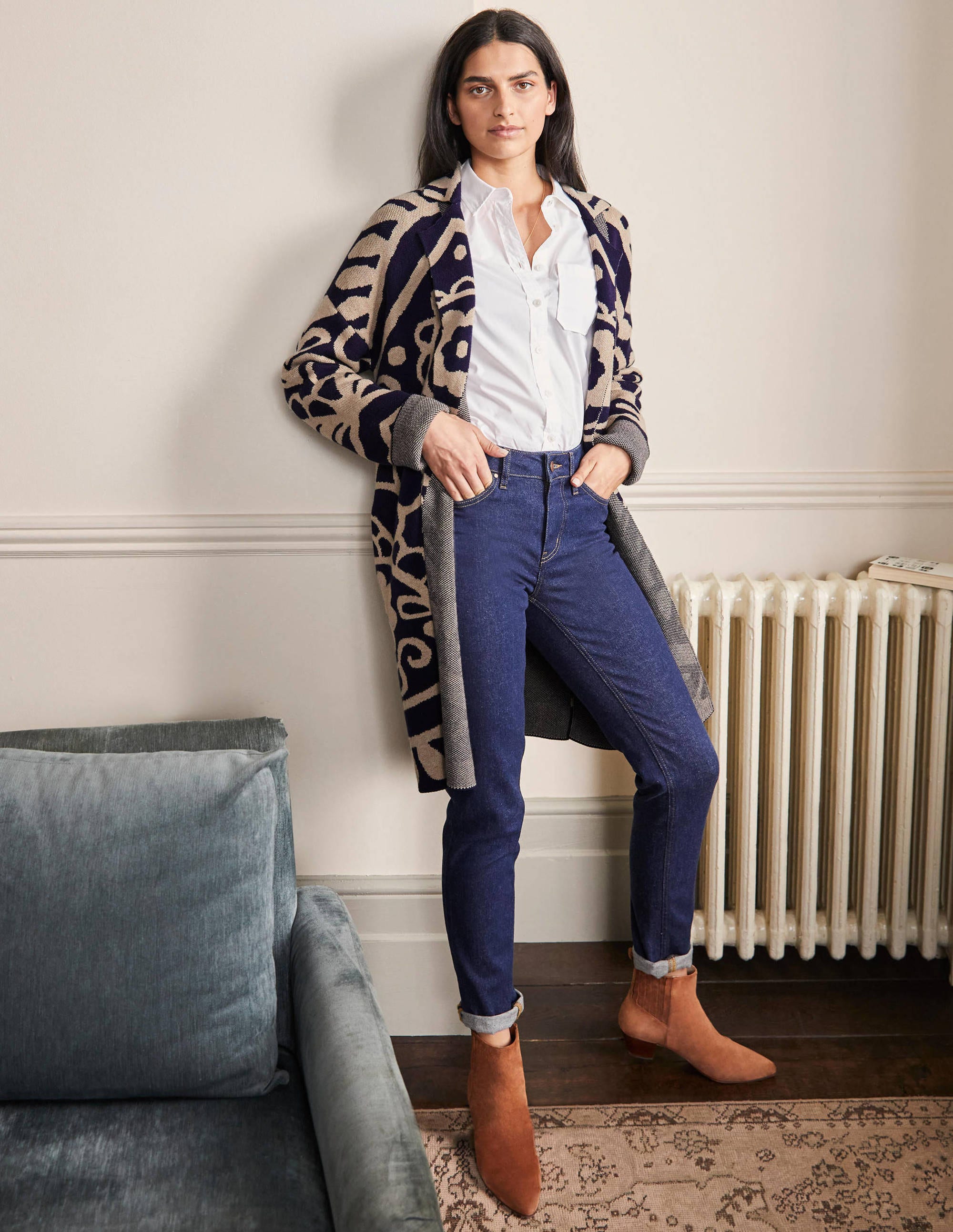 Longline Knitted Coatigan-Navy, Chinchilla Melange - Image 4