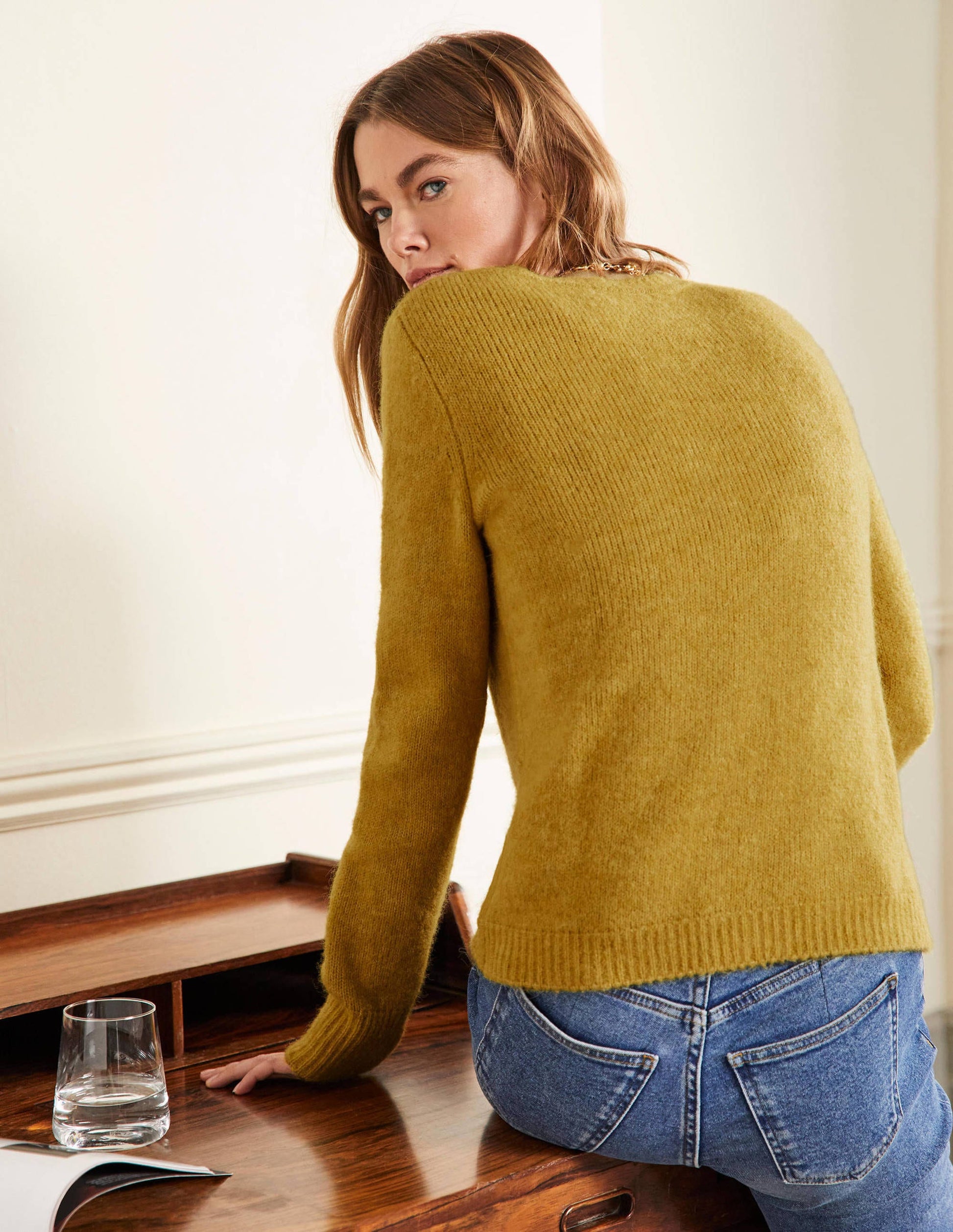 Scoop Neck Fluffy Jumper-Olive Oil-3