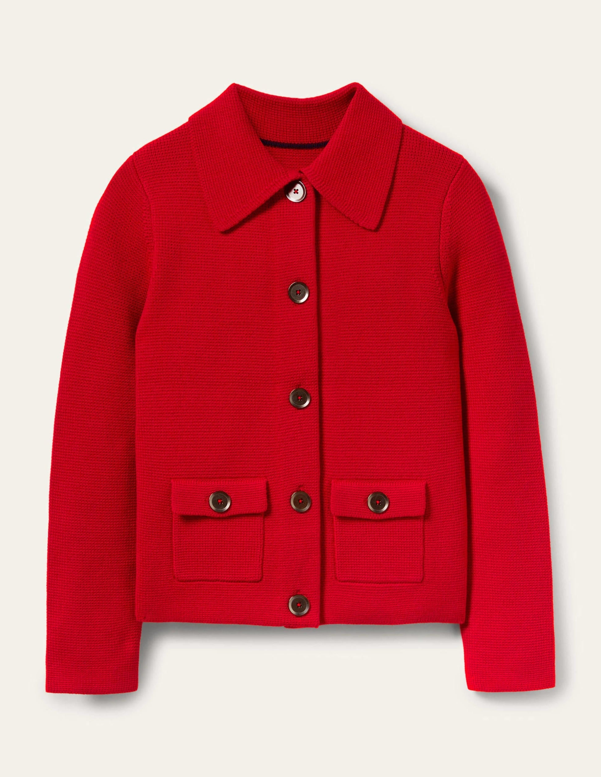 Cropped Collared Cardigan-Dragon Red-6