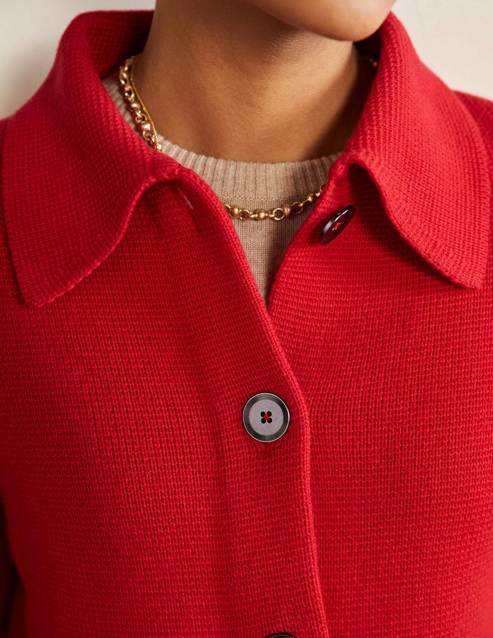 Cropped Collared Cardigan-Dragon Red-2