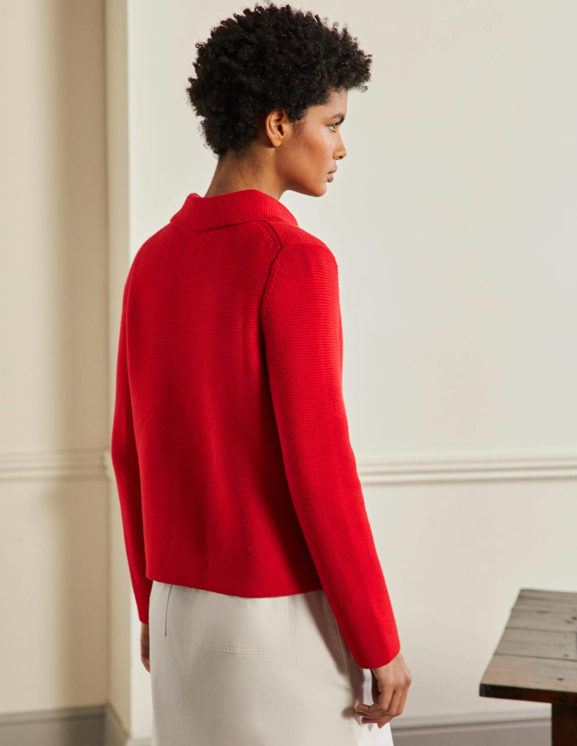 Cropped Collared Cardigan-Dragon Red - Image 3