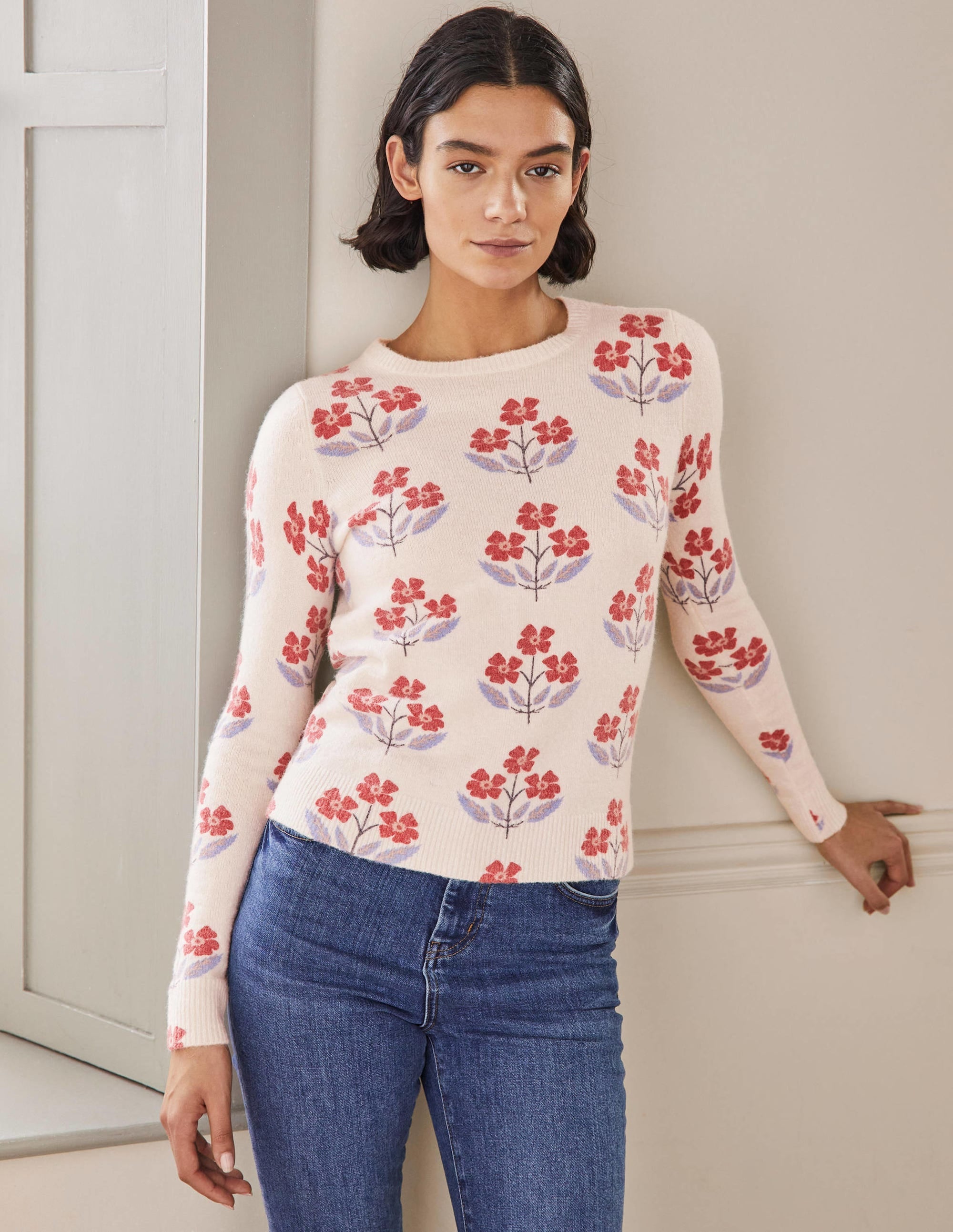 Printed Fluffy Jumper-Ivory, Blossoming Bud - Image 4