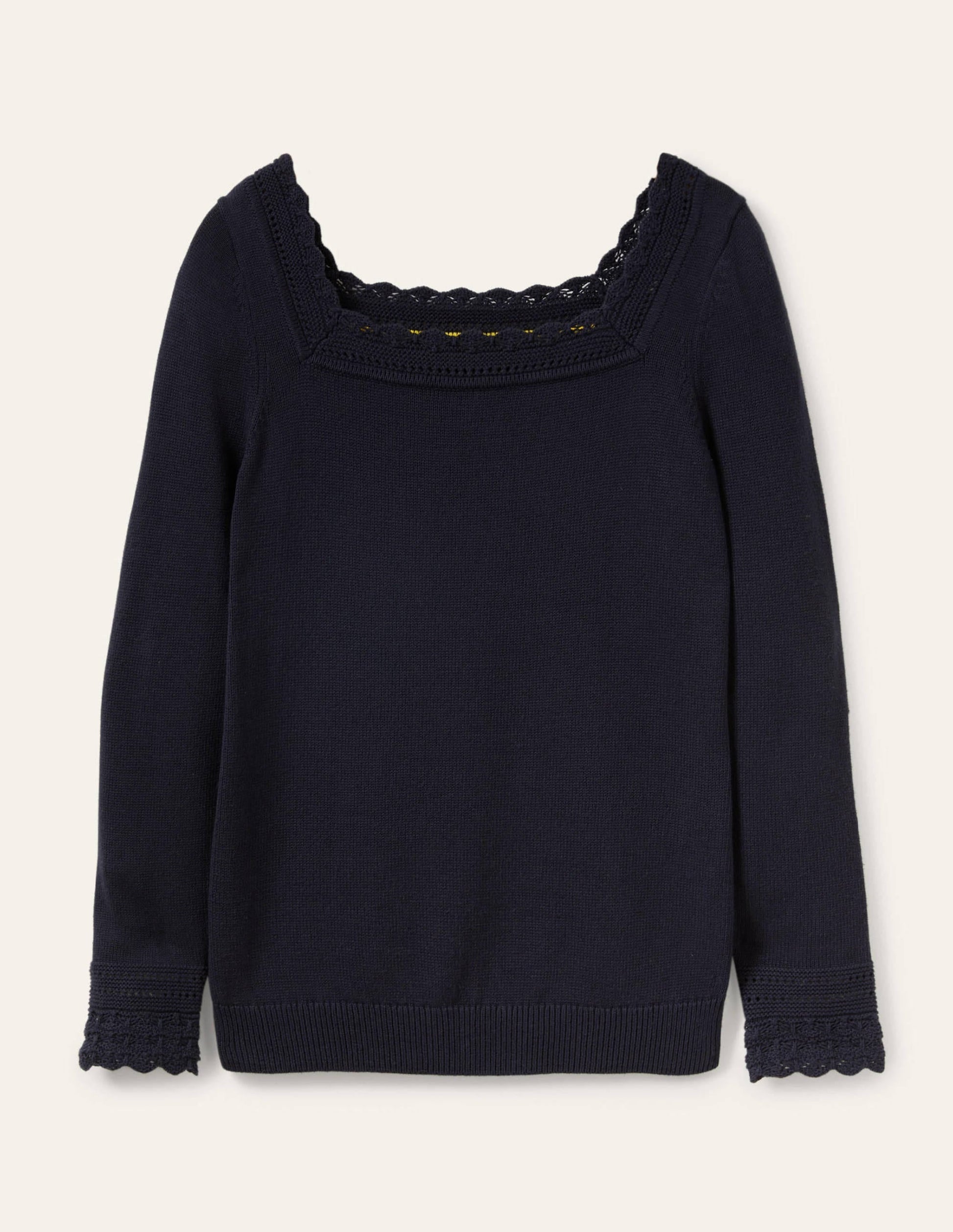 Scallop Crochet Trim Jumper-Navy-6