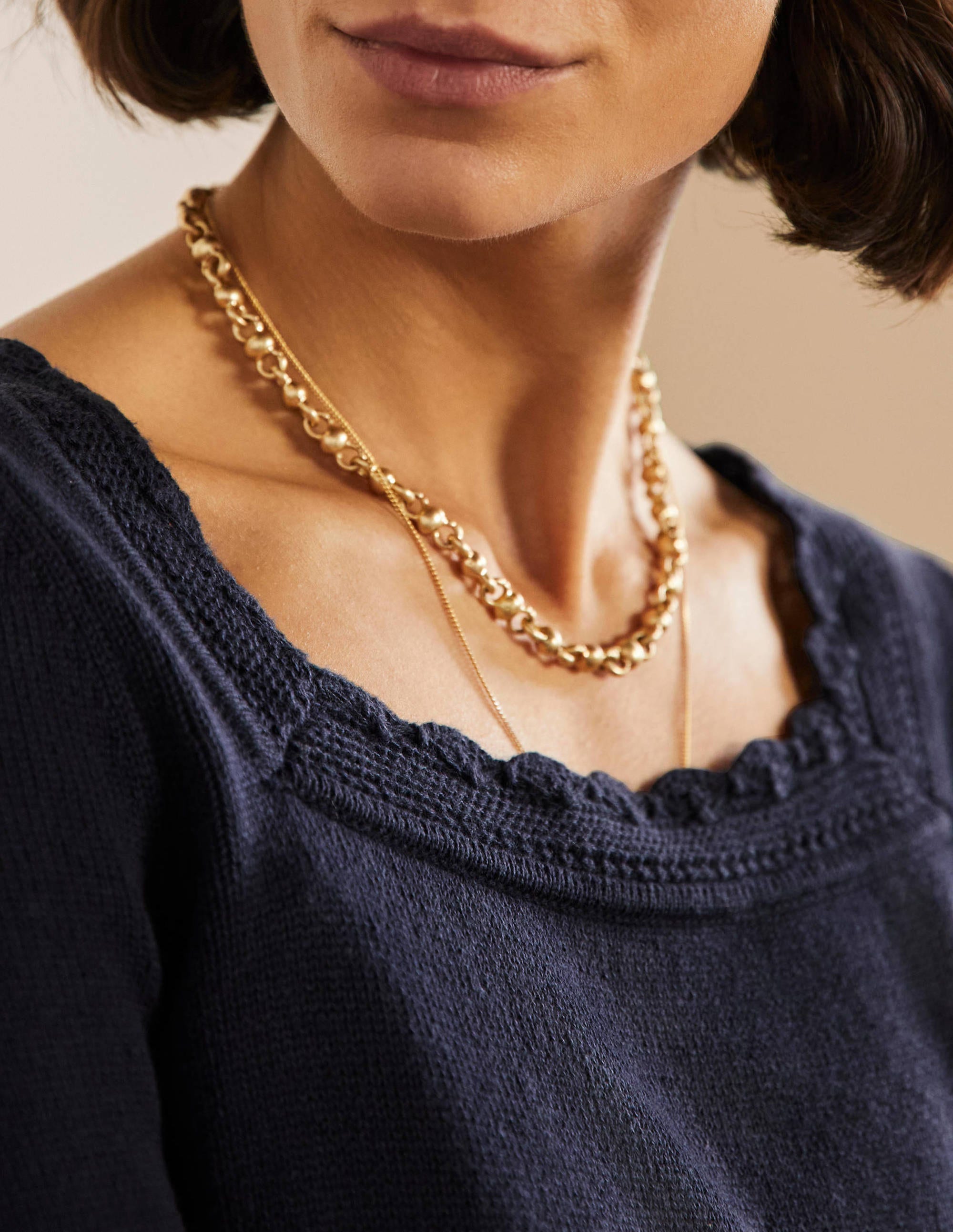 Scallop Crochet Trim Jumper-Navy - Image 2