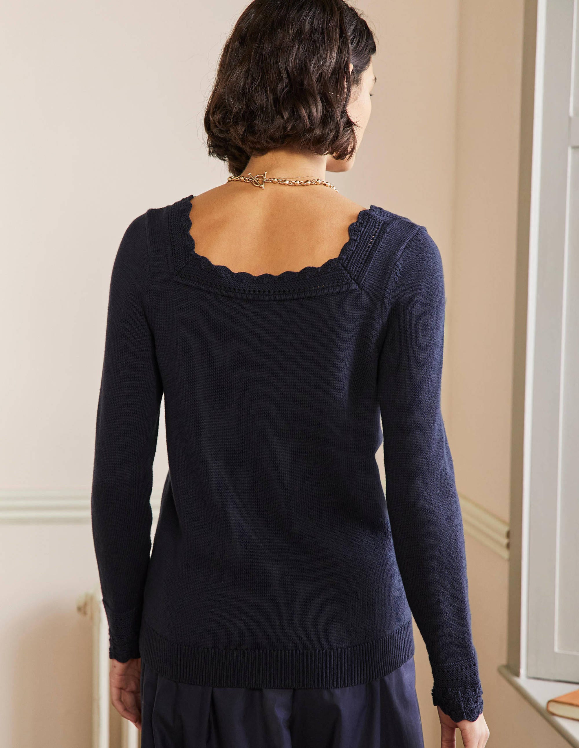 Scallop Crochet Trim Jumper-Navy - Image 3