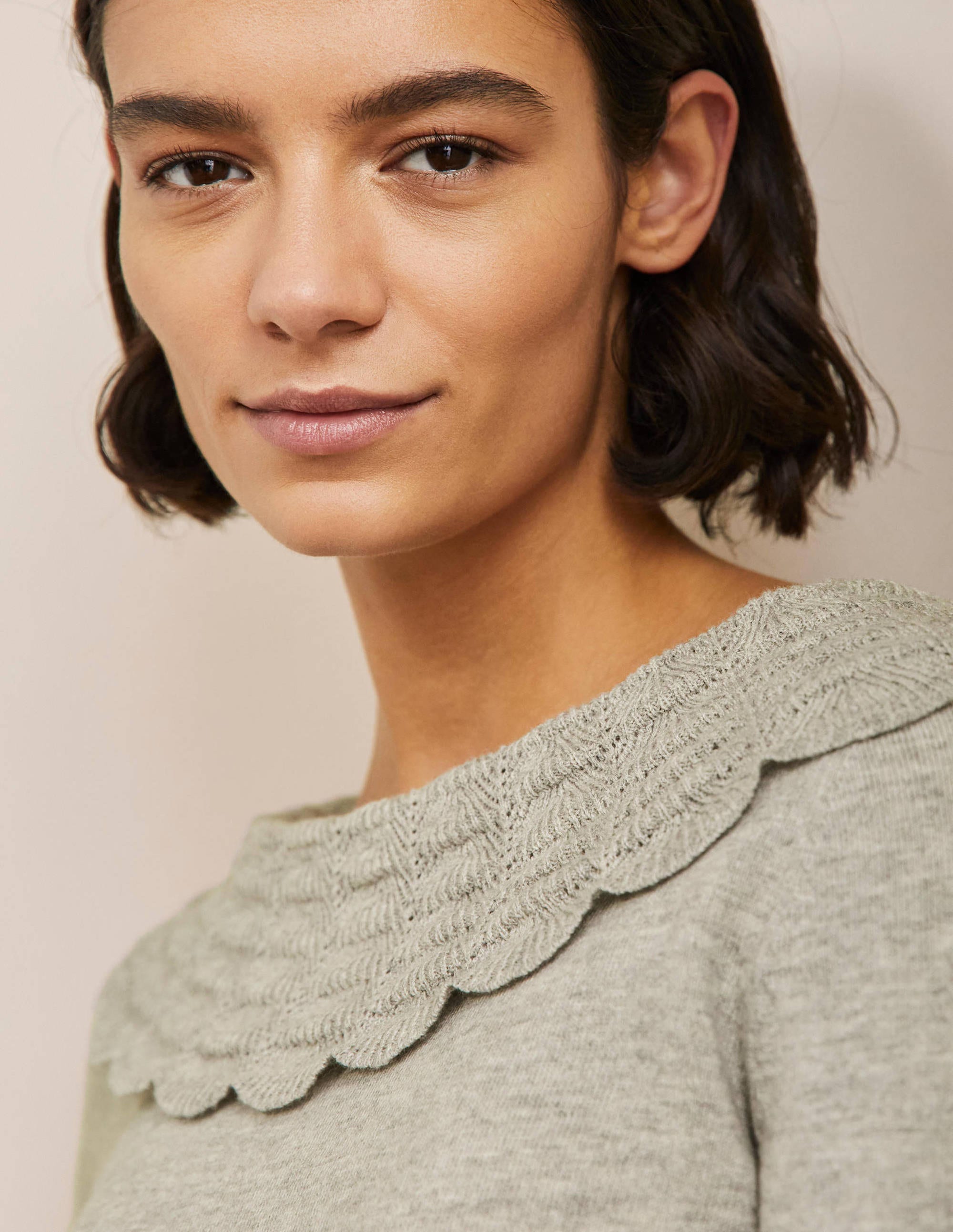 Tie Back Collar Jumper-Grey Melange - Image 2