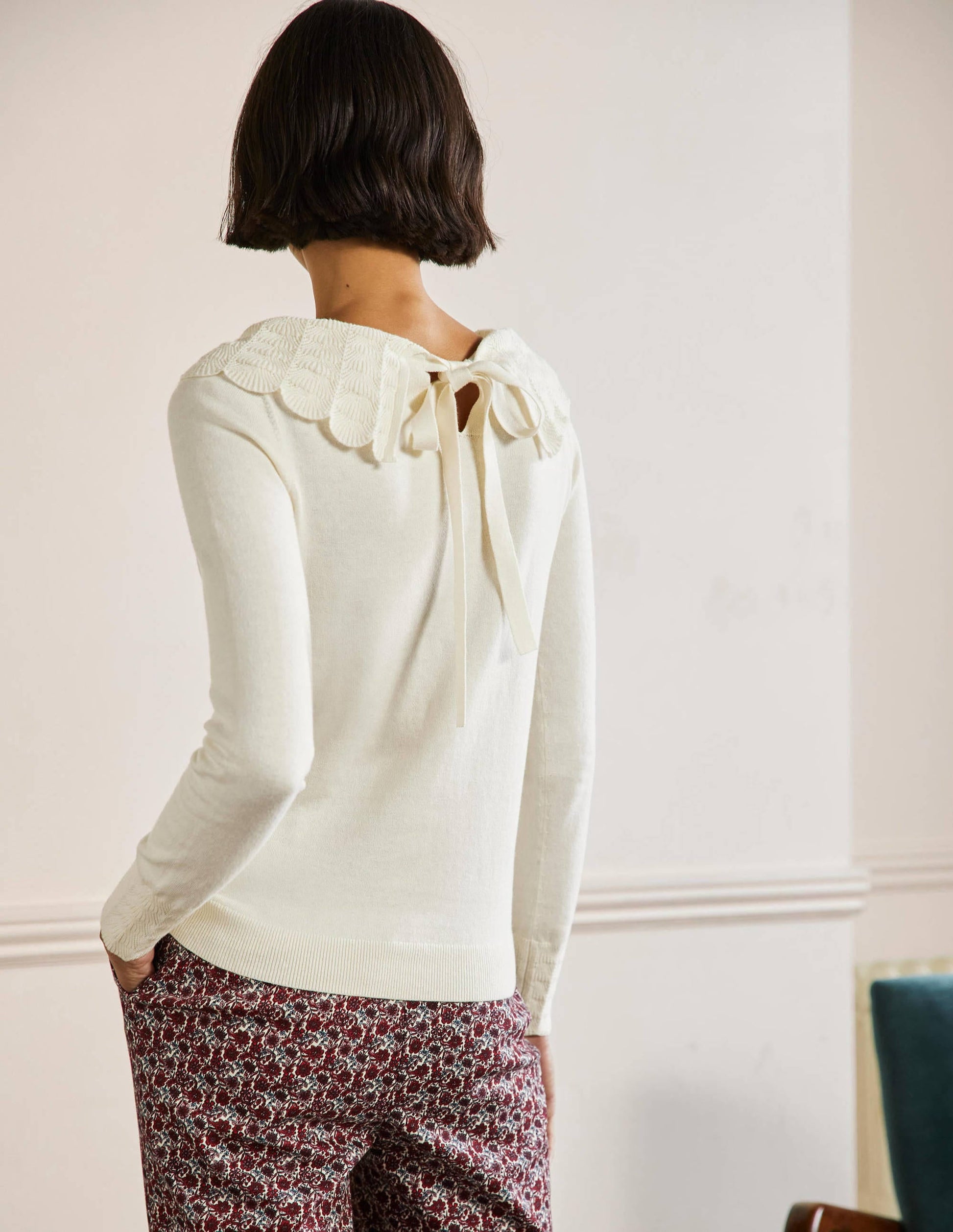 Tie Back Collar Jumper-Ivory-3