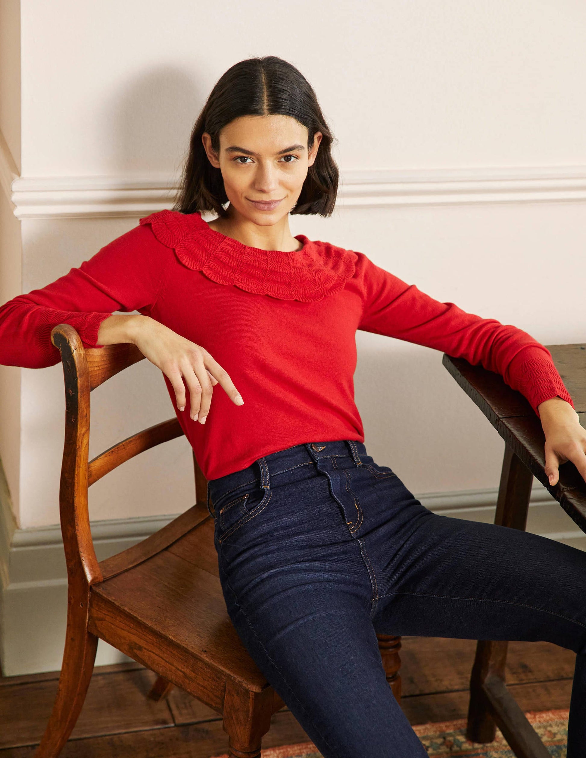 Tie Back Collar Jumper-Red-1