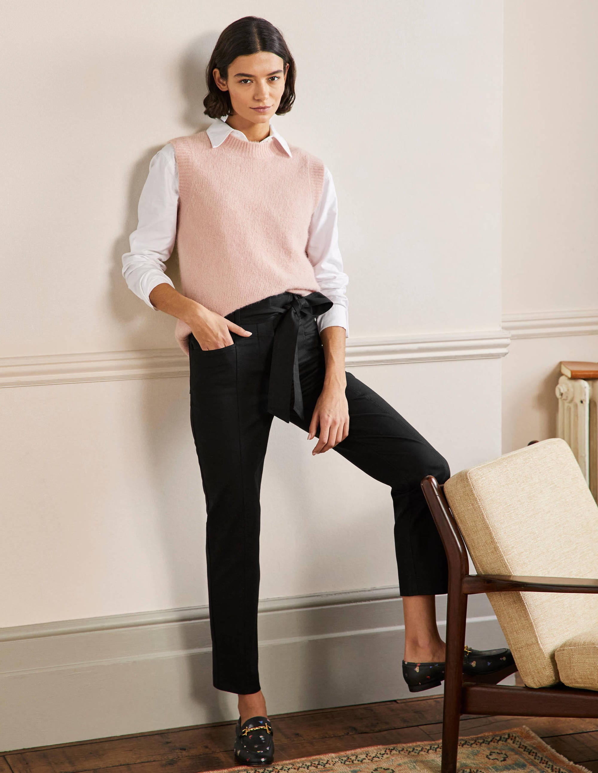 Tailored Tie Waist Trouser-Black - Image 1