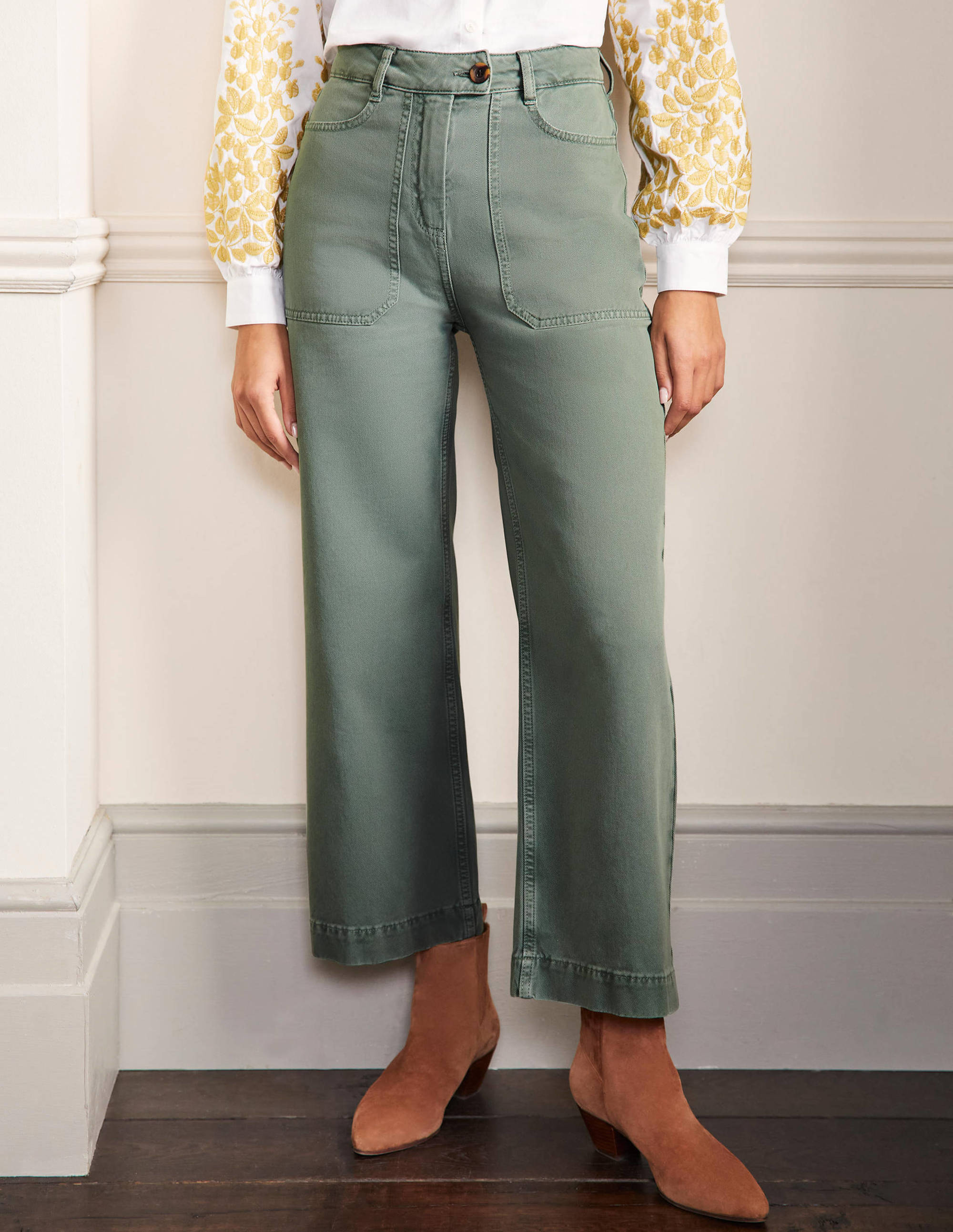 Wide Leg Cotton Twill Trousers-Alder - Image 2