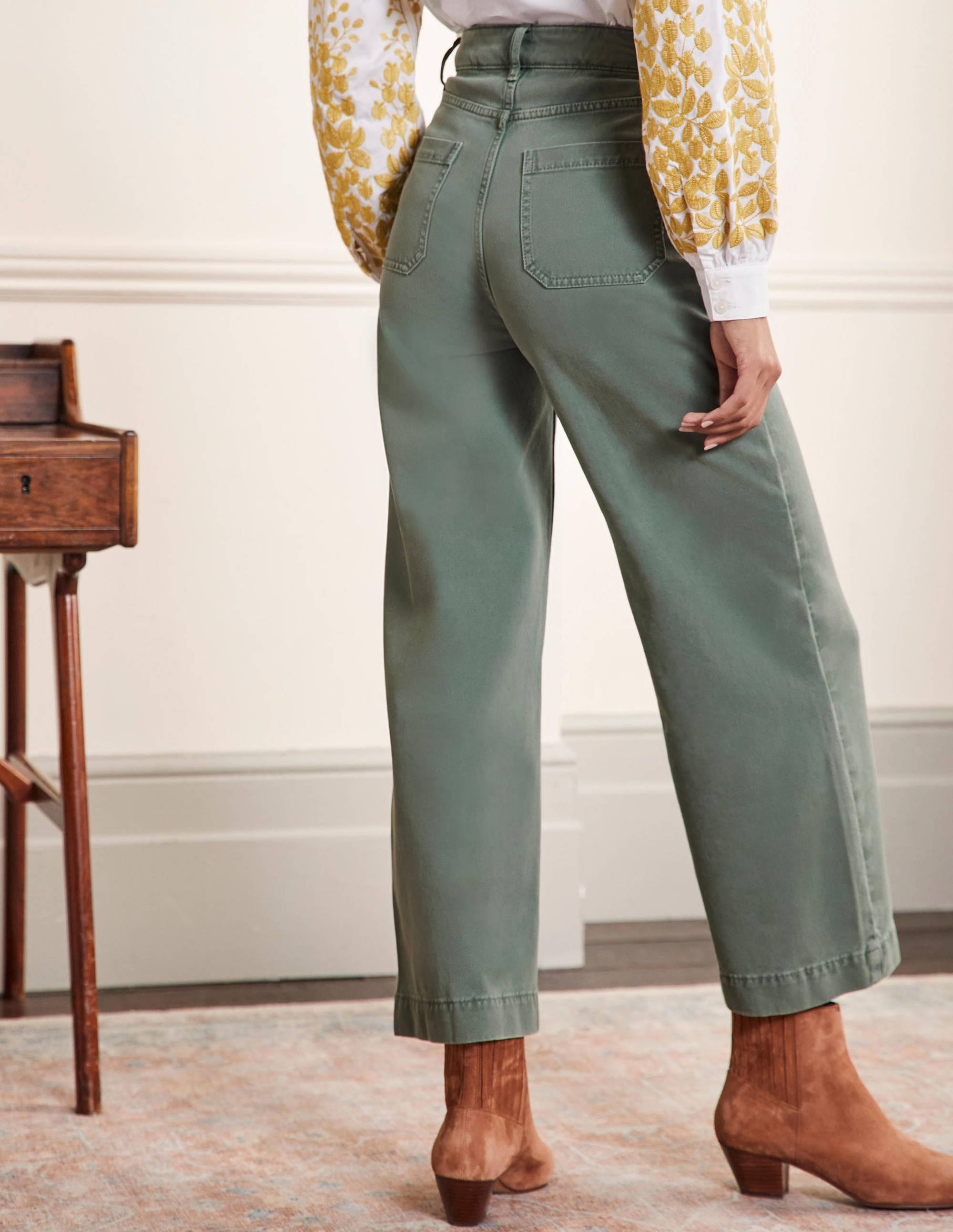 Wide Leg Cotton Twill Trousers-Alder - Image 3