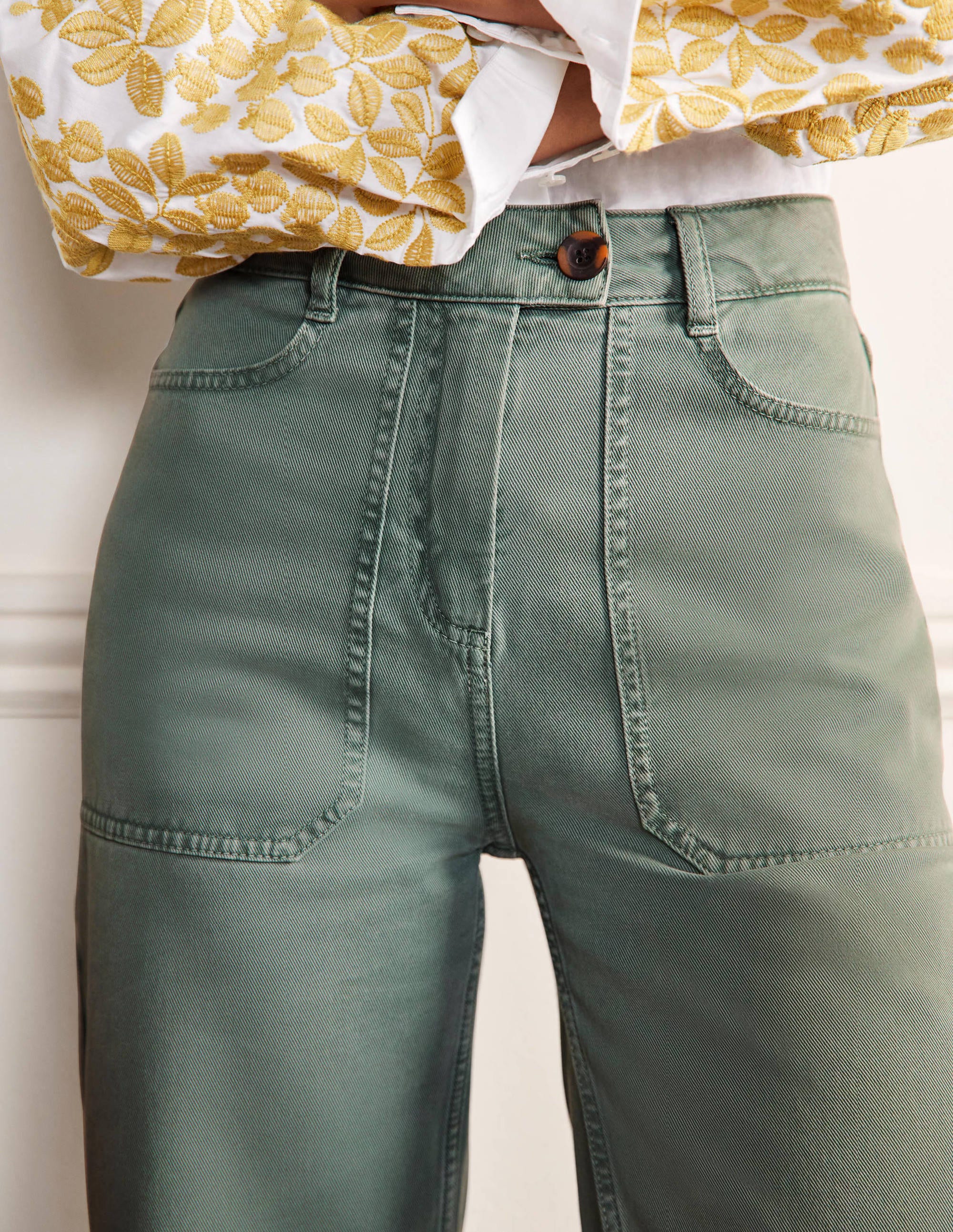 Wide Leg Cotton Twill Trousers-Alder - Image 4