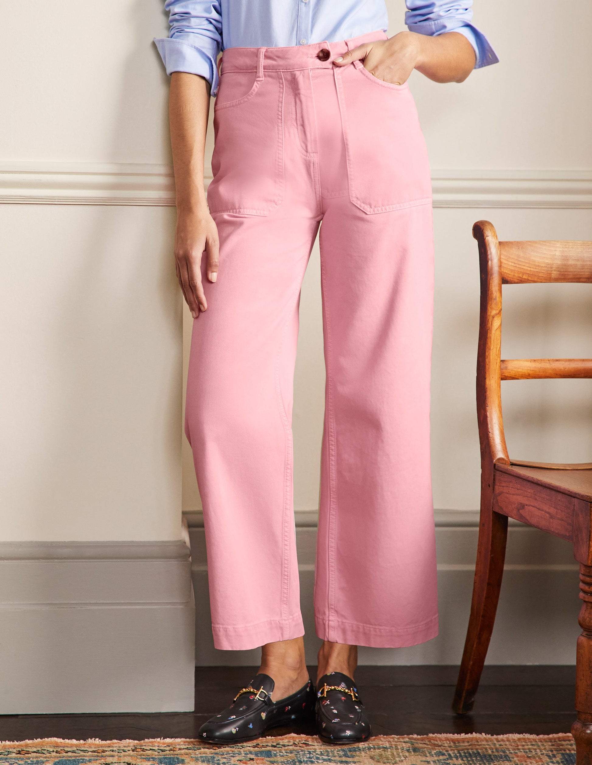 Wide Leg Cotton Twill Trousers-Cameo Pink-4