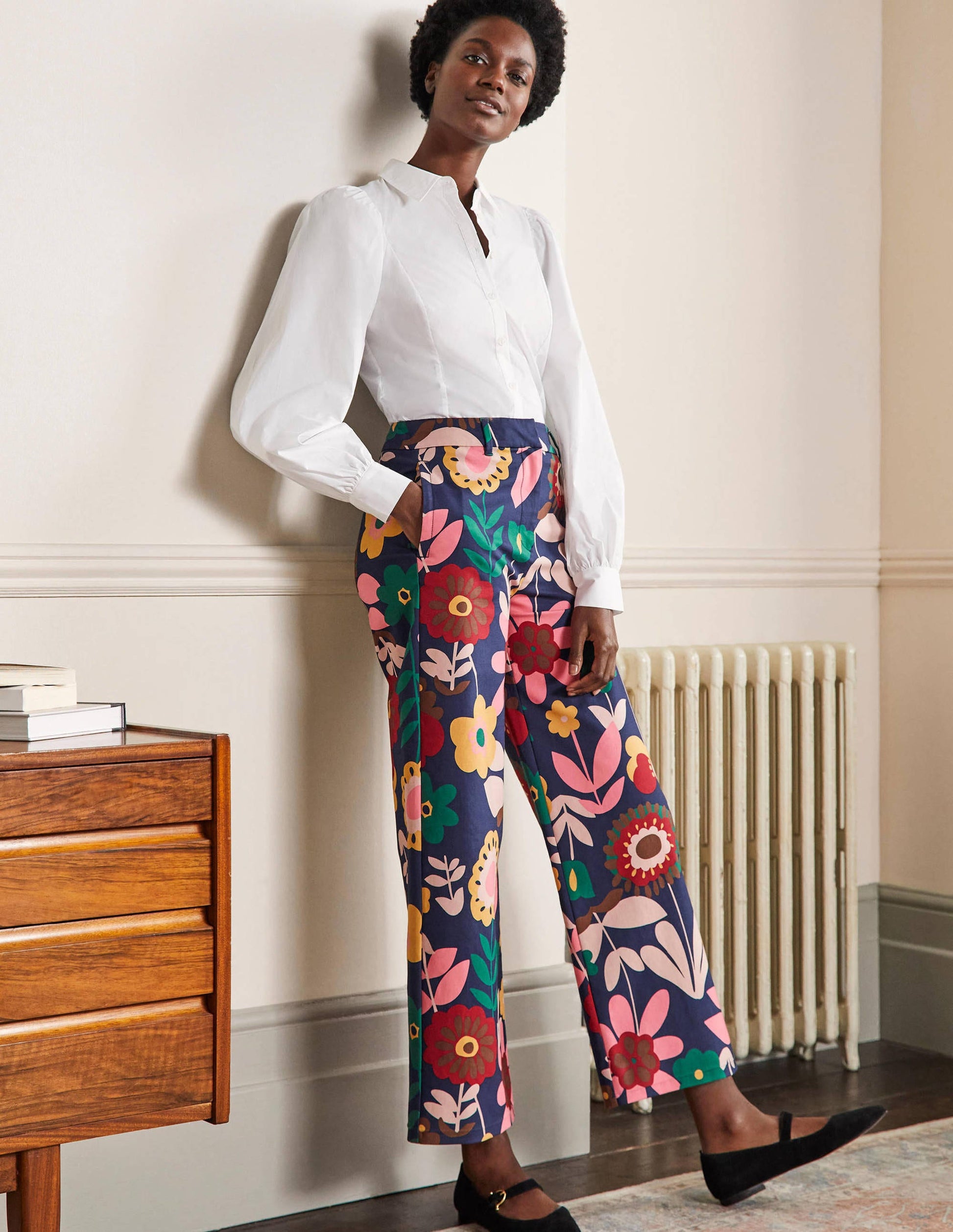 High Waisted Richmond Trousers-French Navy, Flora Bloom-1