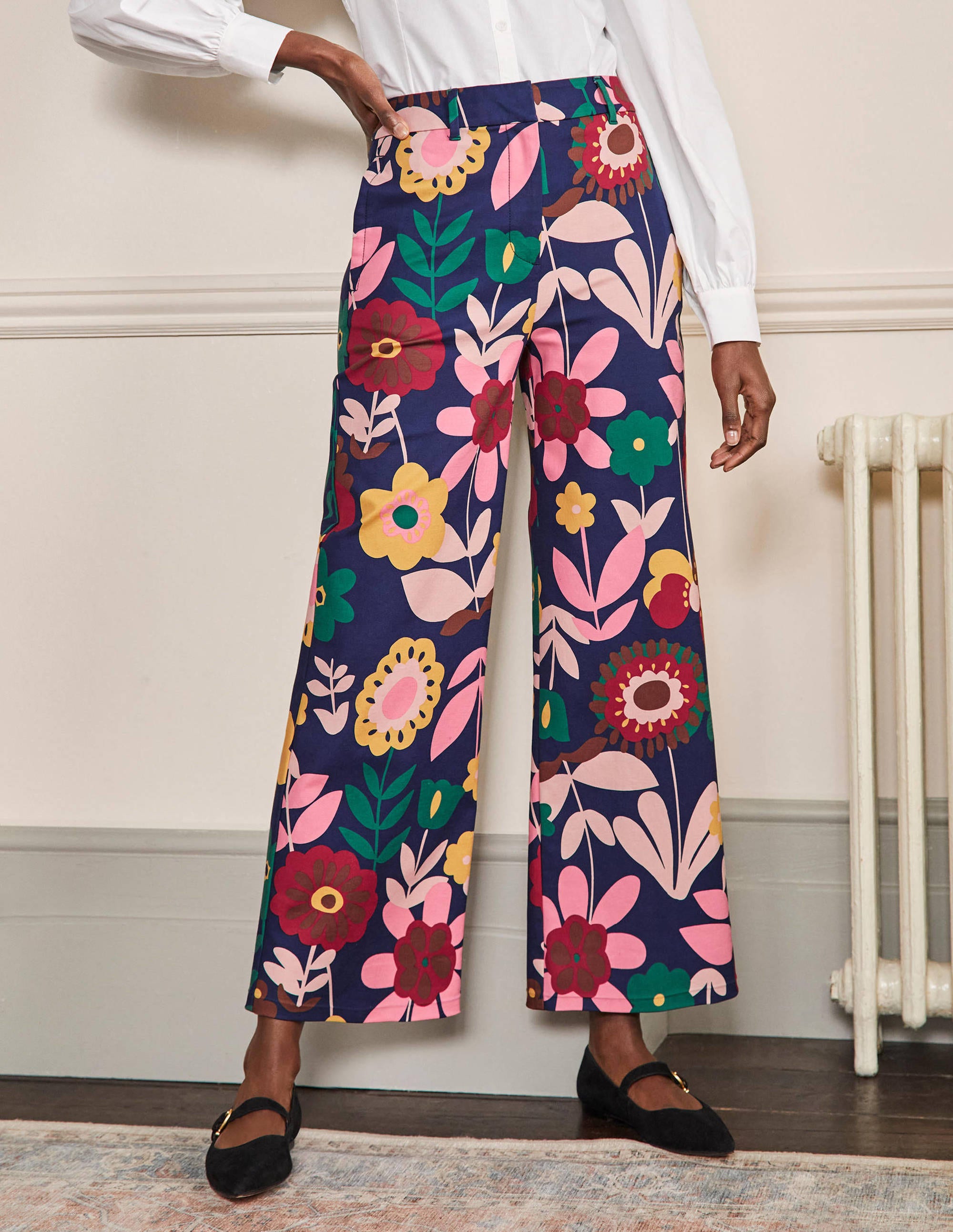 High Waisted Richmond Trousers-French Navy, Flora Bloom - Image 2