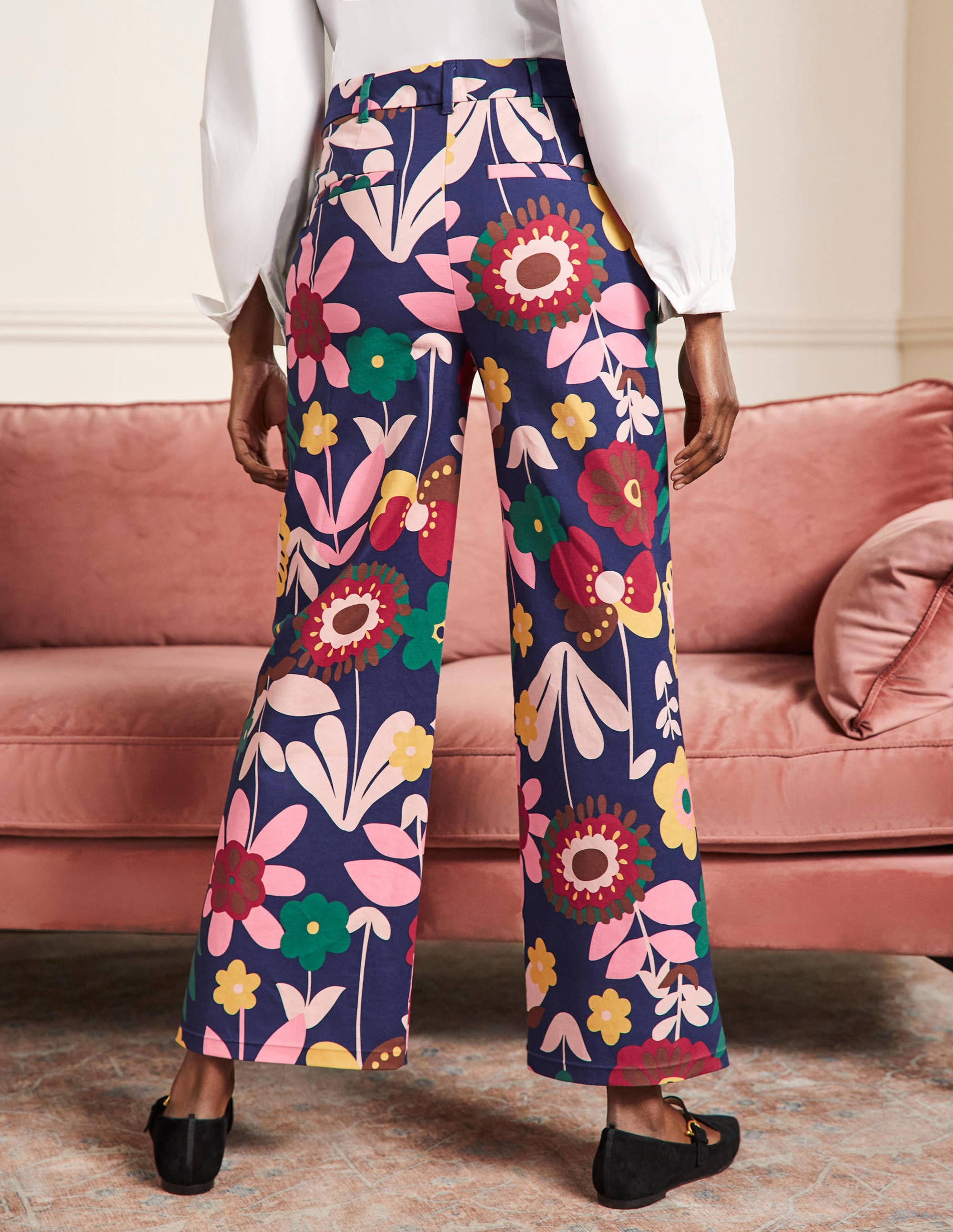 High Waisted Richmond Trousers-French Navy, Flora Bloom - Image 3