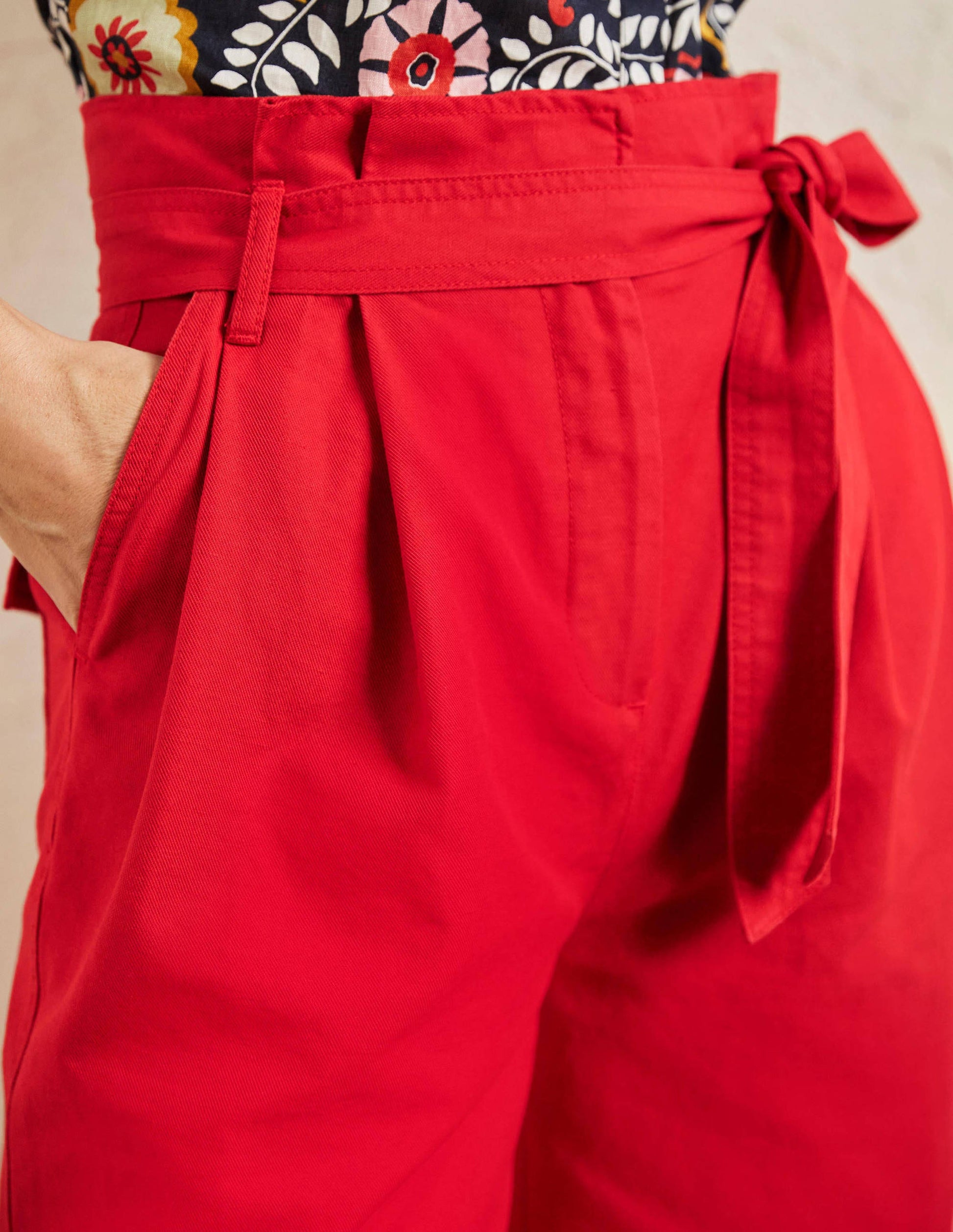 Paperbag High Waisted Shorts-Red-2