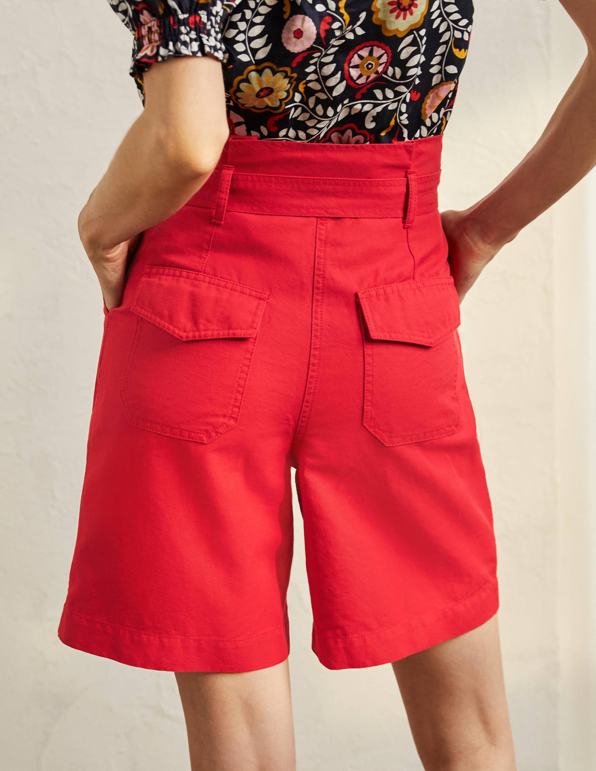 Paperbag High Waisted Shorts-Red - Image 3